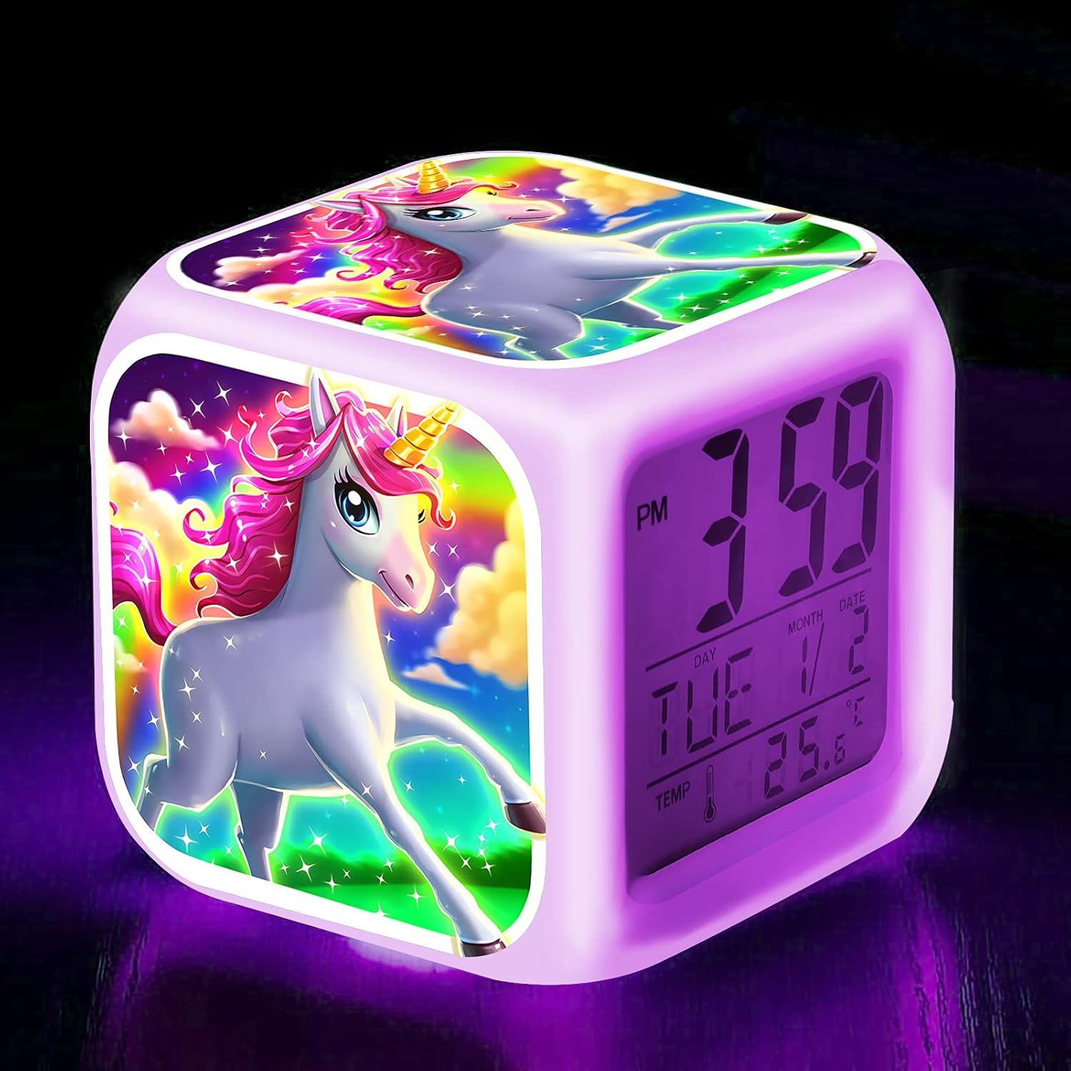 TCJJ Alarm Clock for Kids, Digital Alarm Clocks, LED Night Glowing Cube