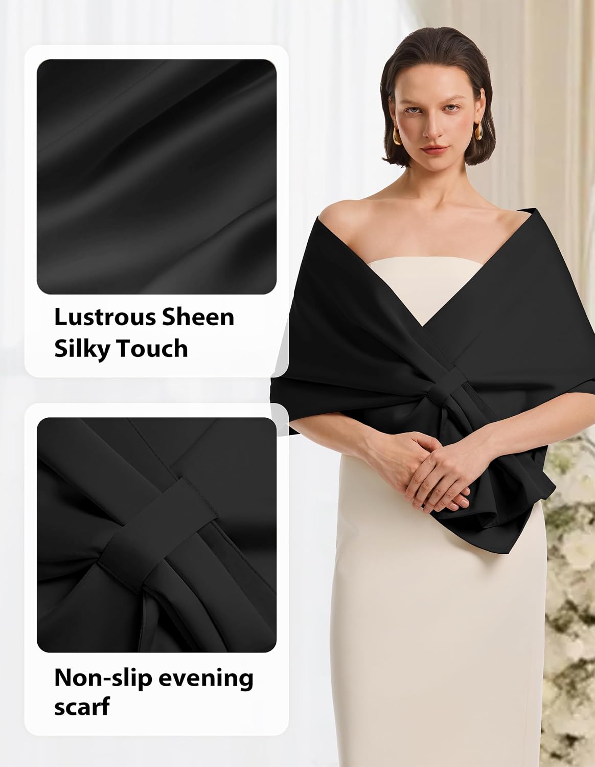 PULI Women's Pull Through Satin Shawl Wrap for Evening Wedding Dress image 5