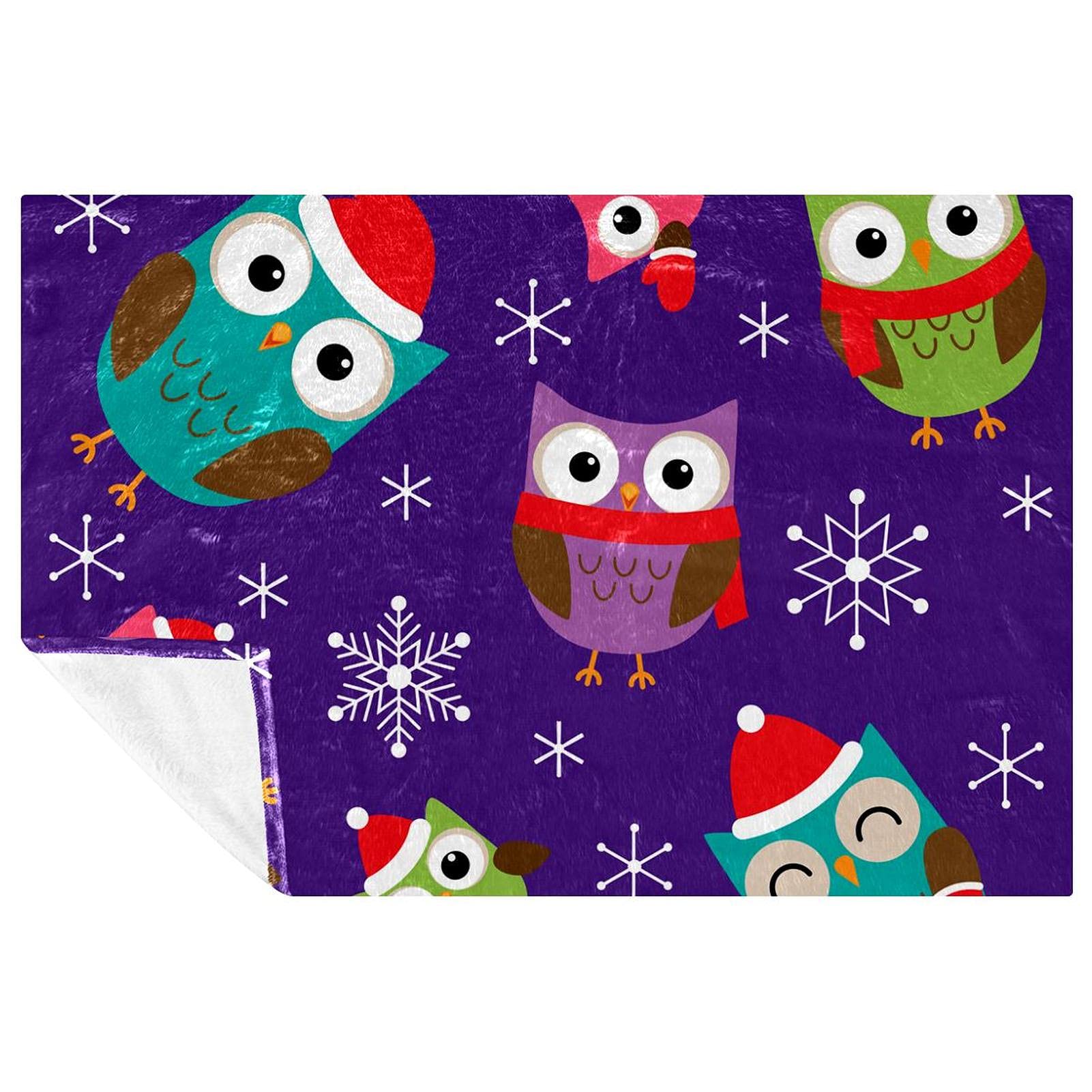 Couverture de Noël hibou violet idéale pour vos soirées cocooning au lit ou canapé 150x100cm