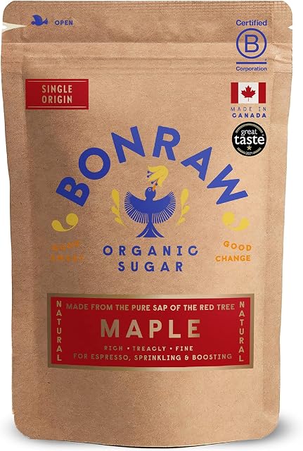 BONRAW Organic Fine Pure Maple Sugar 500g Grade A, Single Origin, Never Blended, Tree-Trunk Sap of the Canadian Red Maple Tree. Award Winning  Gold Star Great Taste 2021, Nutrient Packed & Vegan.