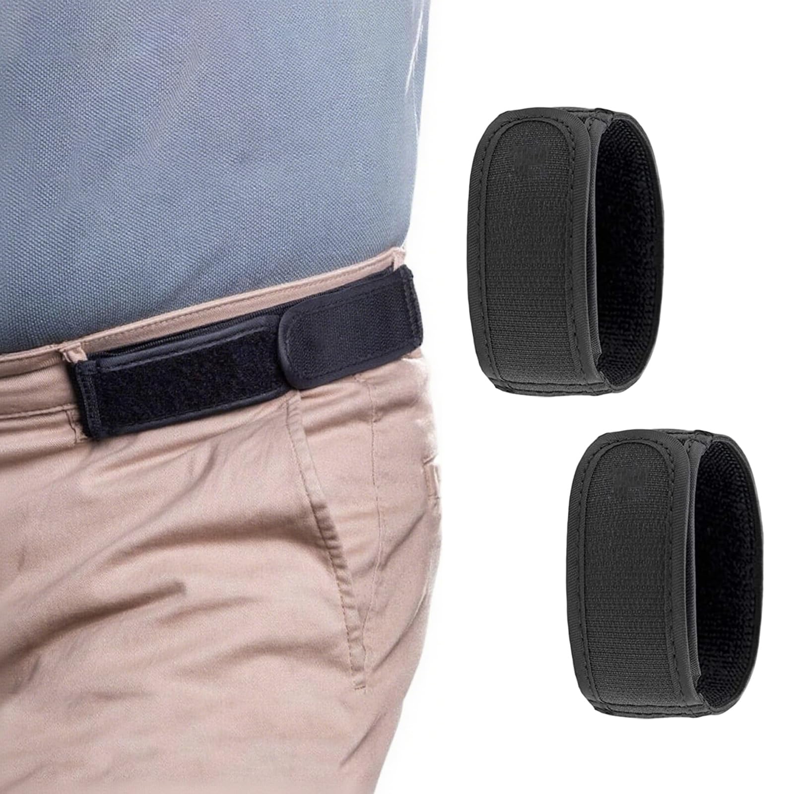 ApollOptimum No Buckle Belts for Men, 2Pcs Velcro Belts, Durable Black Belt, Easy to Adjust Work Belts for Men, Comfortable Belt Elasticated Suitable for Walking, Work, Family, and Travel (26”–34”)