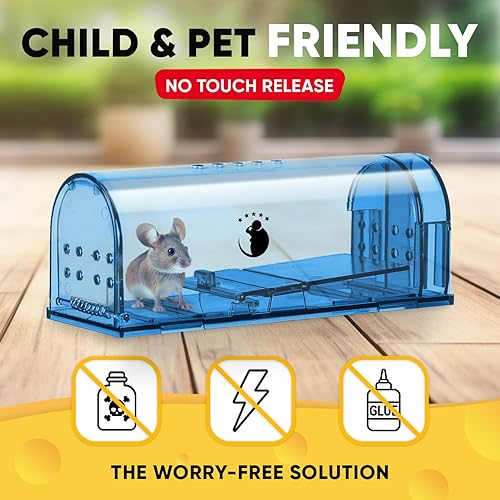 Miniatura 2 de Trampas para ratones Motel Mouse humanas sin matar, captura viva y liberación, reutilizables con cepillo de limpieza - Paquete de 4
