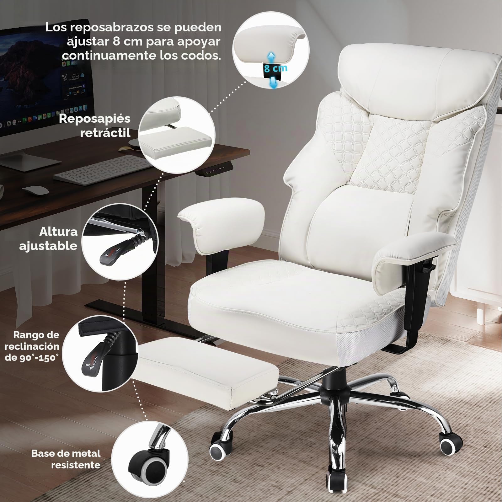 COMHOMA Silla de gaming para personas grandes y pesadas, silla ergonómica de oficina de hasta 180 kg, cojín de asiento 3D, ajustable con reposapiés, piel sintética, alta comodidad para oficina y