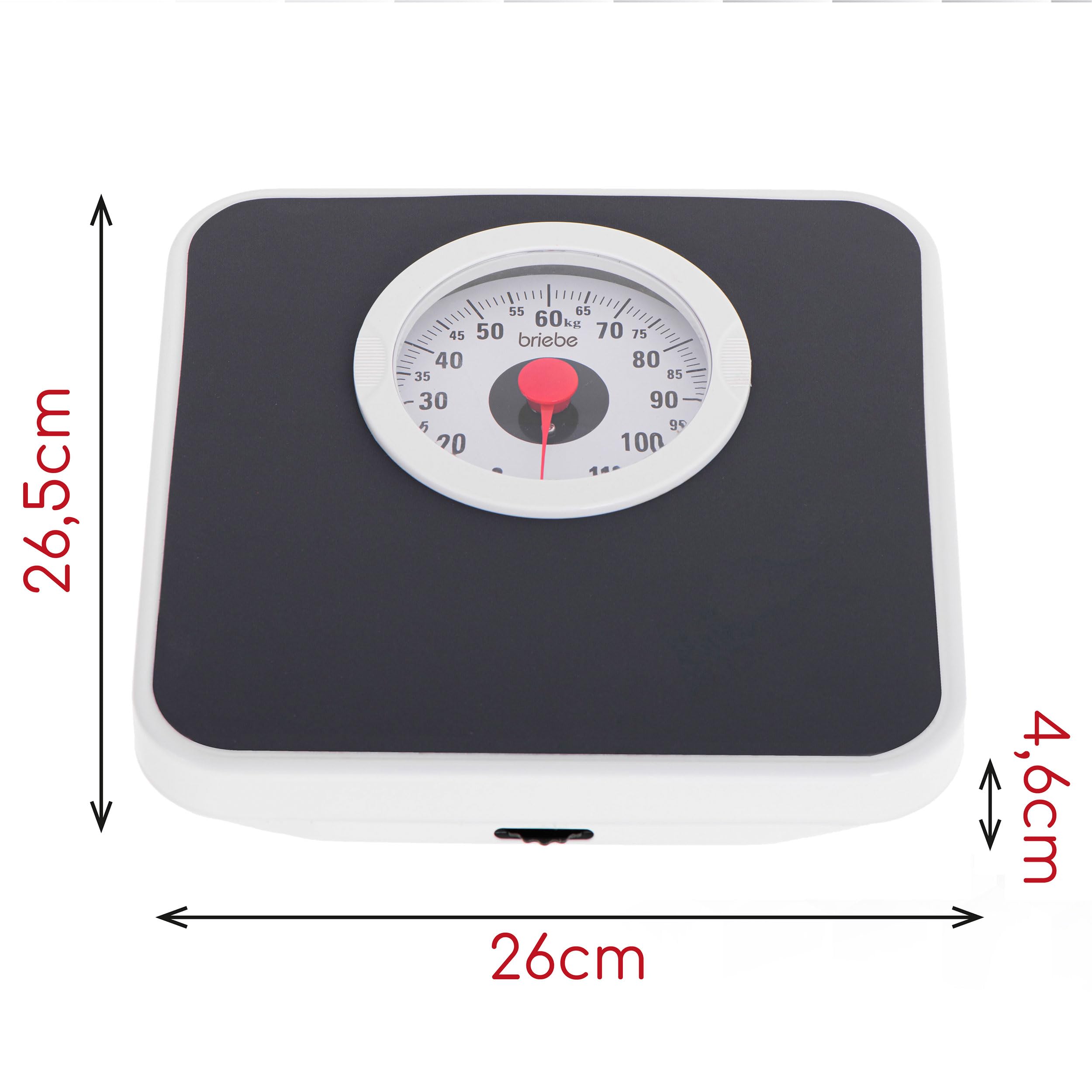 briebe Báscula de Baño Analógica Mecánica, Capacidad 120 Kg, Gran Precisión, Superficie Antideslizante, Balanza Fitness no Digital, Fácil de Usar, sin Pilas, Metal, Retro, SC1123