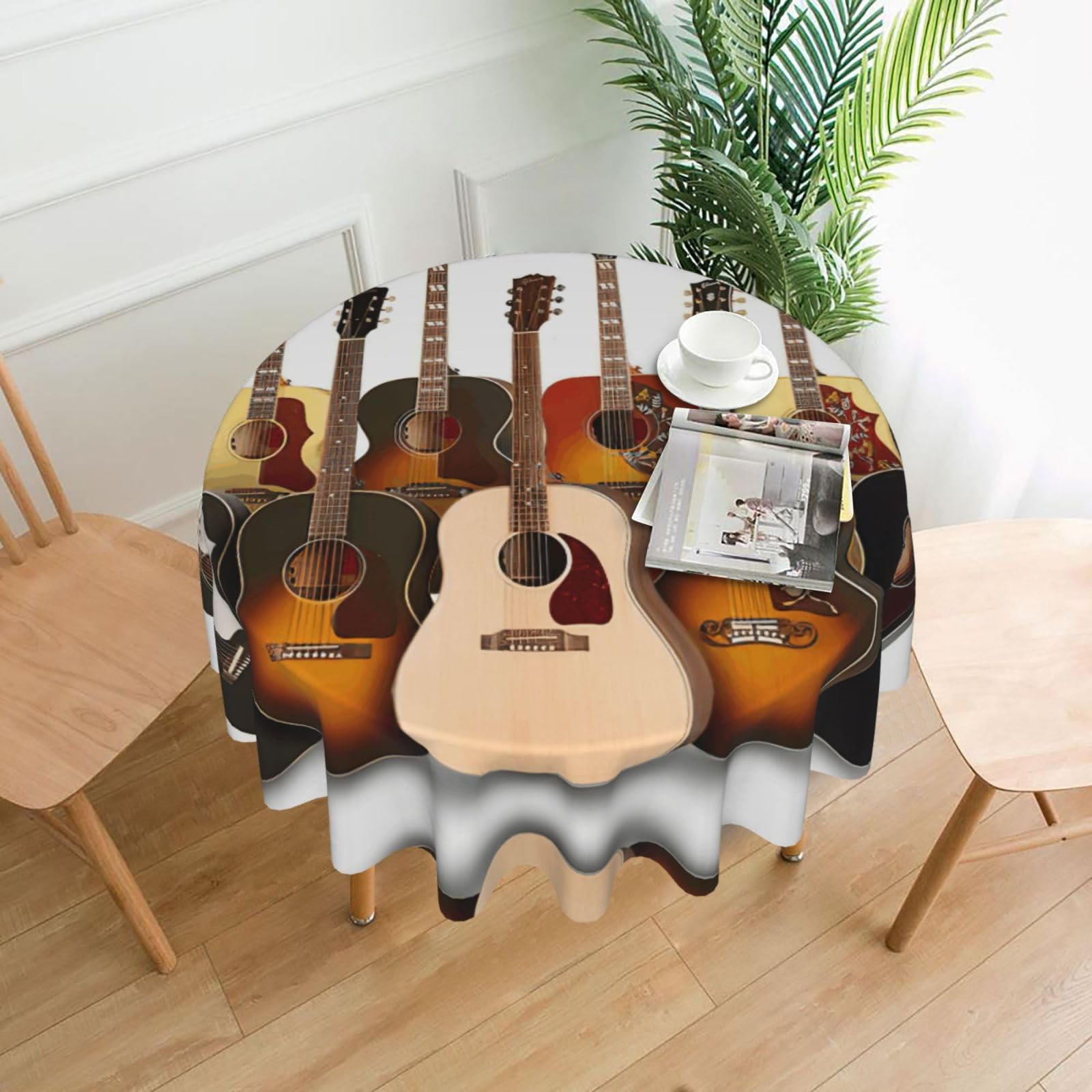 Zcmkjlg Guitar Print Quick Ship Round Tablecloth 60in Polyester Washable Cover for Dining Room