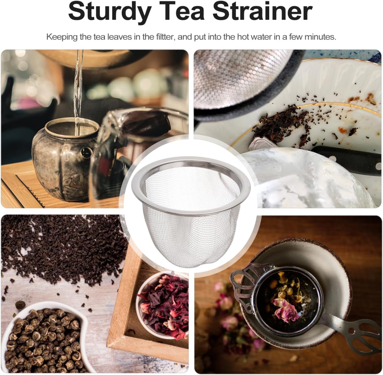 Yardwe Stainless Steel Tea Strainer Infuser for Loose Leaf Tea Fine Mesh Filter for Herbs and Spices 2.55 Inch Round 8 Pack for Home Office and Daily Brewing