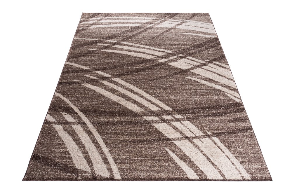 Tapiso Sari dywan z krótkim włosiem, nowoczesny, melanż, brązowy, beżowy, paski, fale, do salonu, sypialni, Ökotex 160 x 220 cm