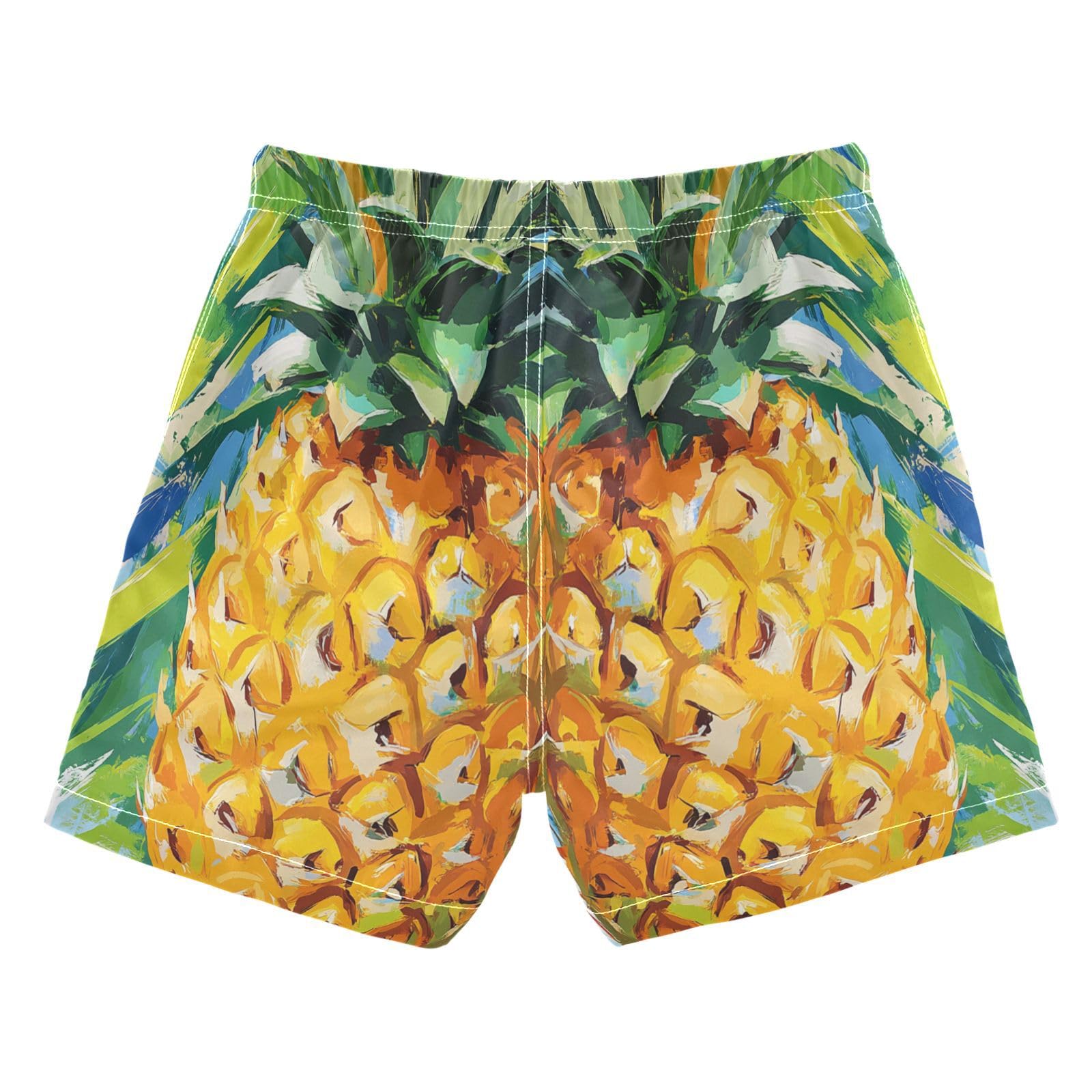 Jucciaco Boys Beach Board Shorts Pineapple Fruit Graffiti Quick Dry Swim Trunk Swimwear for Kids