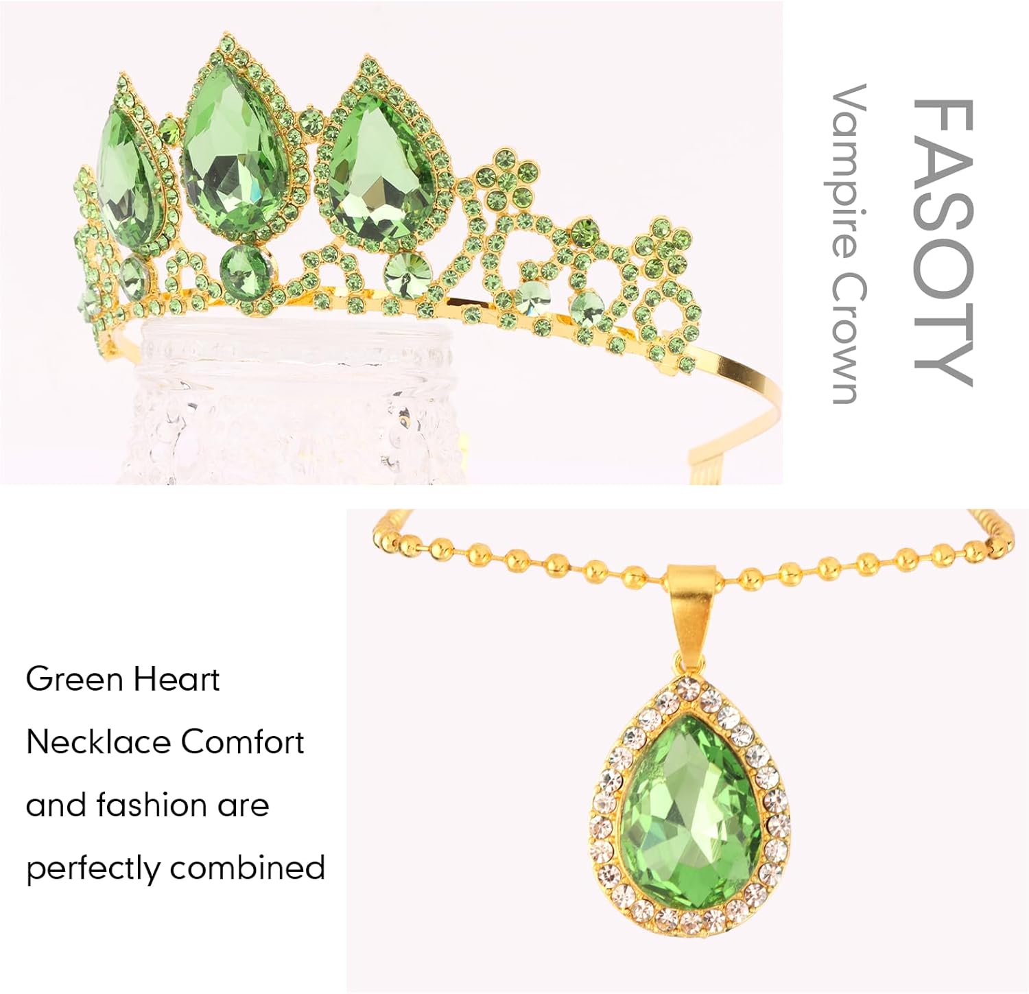 Princess Tiana Costume Tiara Set Green Crown and Necklace, Green Tiara Set, Princess Tiana Accessories for Adult Women Halloween Birthday Costume Gifts - Image 3