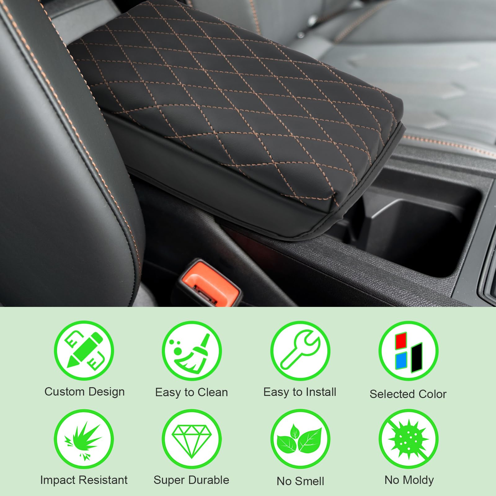 GAFAT pokrowiec na podłokietnik środkowy kompatybilny z Cupra Formentor/Seat Leon MK4 2020-2024 2025, osłona konsoli środkowej, tapicerka ze skóry z mikrofibry PU, podwyższony o 3 cm (mosiądz 1)