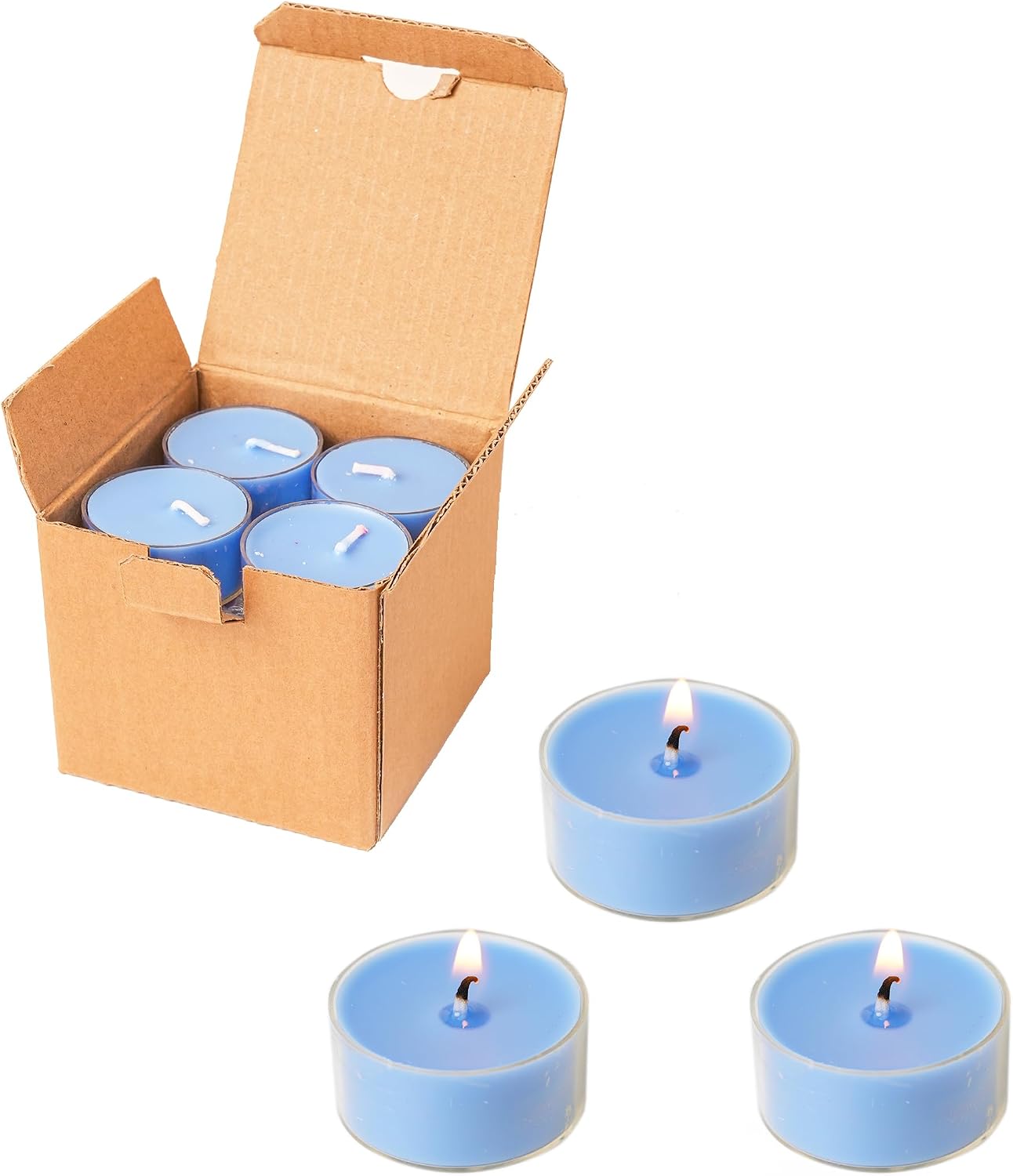 12 White Unscented Natural Soy Tealight Candles in Clear Cup