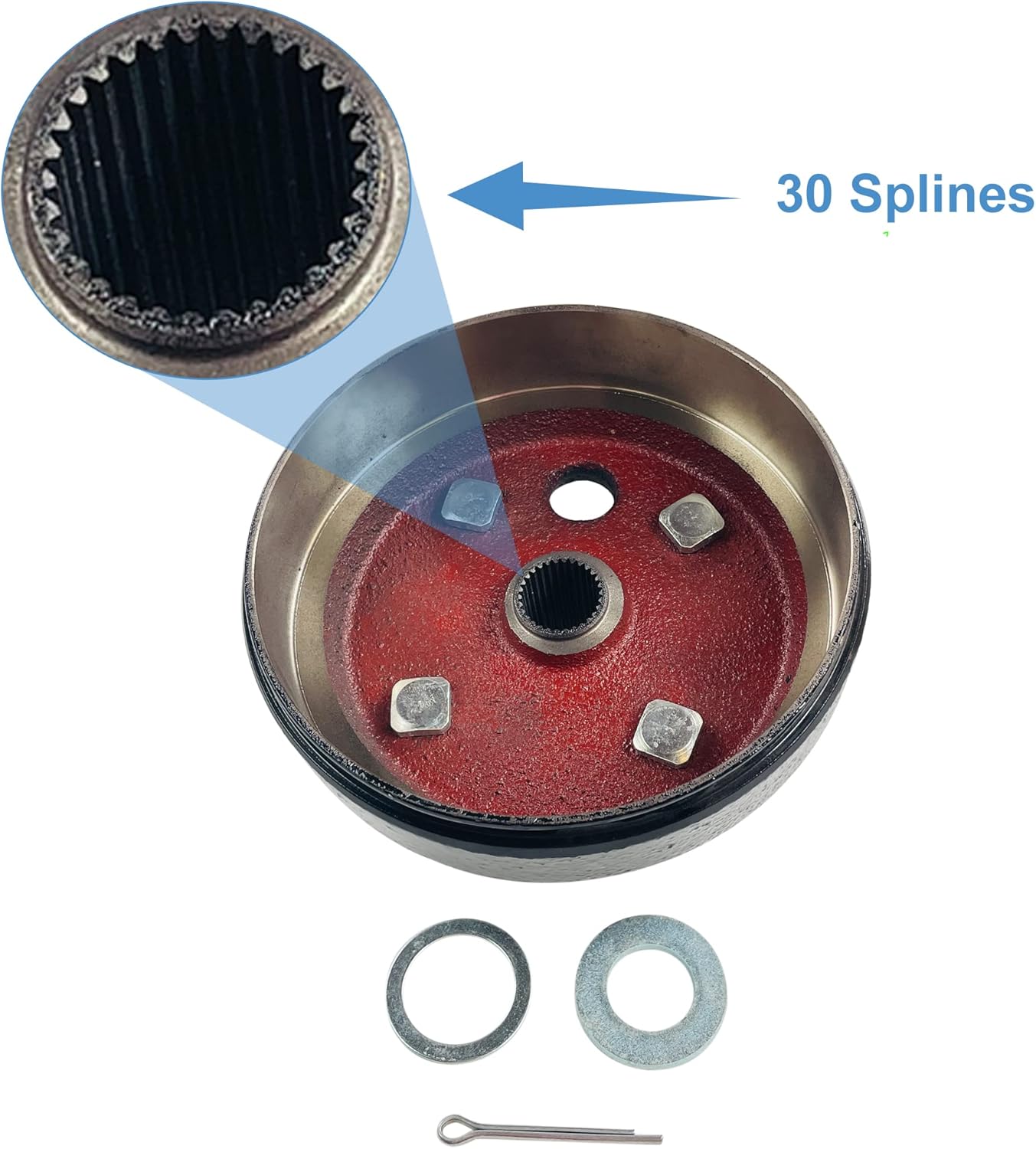 1x EZGO Brake Hub Drum 30 Teeth Die Casting Fine Splined For gas 4 cycle 91-Up, RXV GAS, Marathon, Medalist, Shuttle 4/6, ST Express/Sport II, MPT, Workhorse, OEM# 21807-G1 21807G1 41843-94