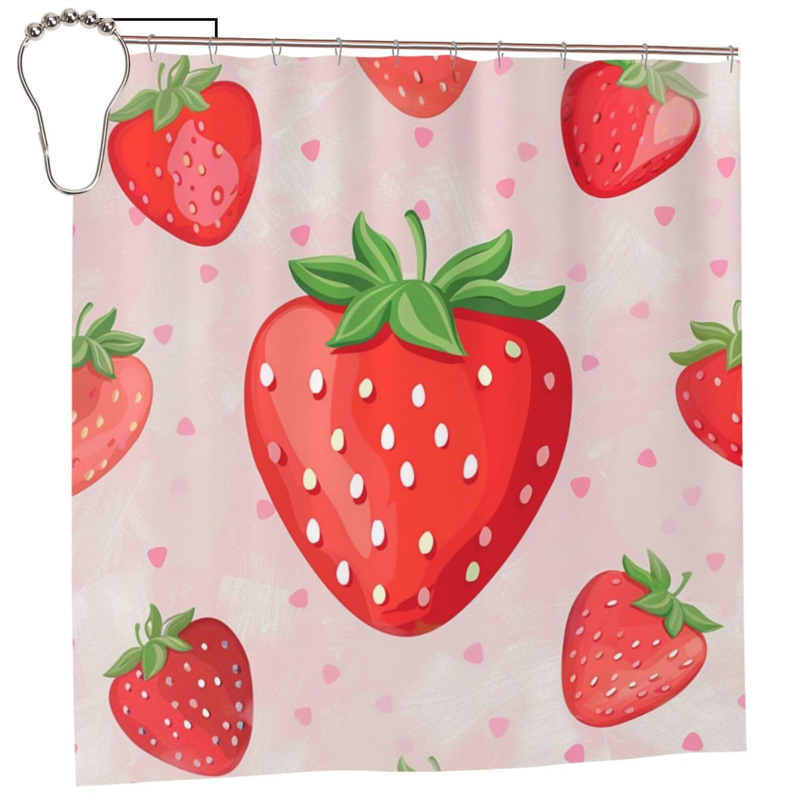 BWWHCCTI Strawberry Print Printed Shower Curtain With 12 Iron Hooks Opaque Quick Drying Waterproof Shower Curtains Sets For Bathroom 183x183 CM