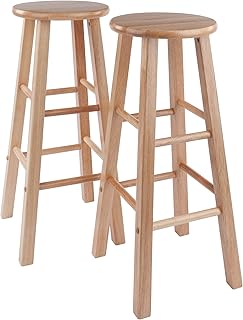 Winsome Element 2-Piece 29In Bar Stool Set, Natural Finish, Solid Wood, Modern Design