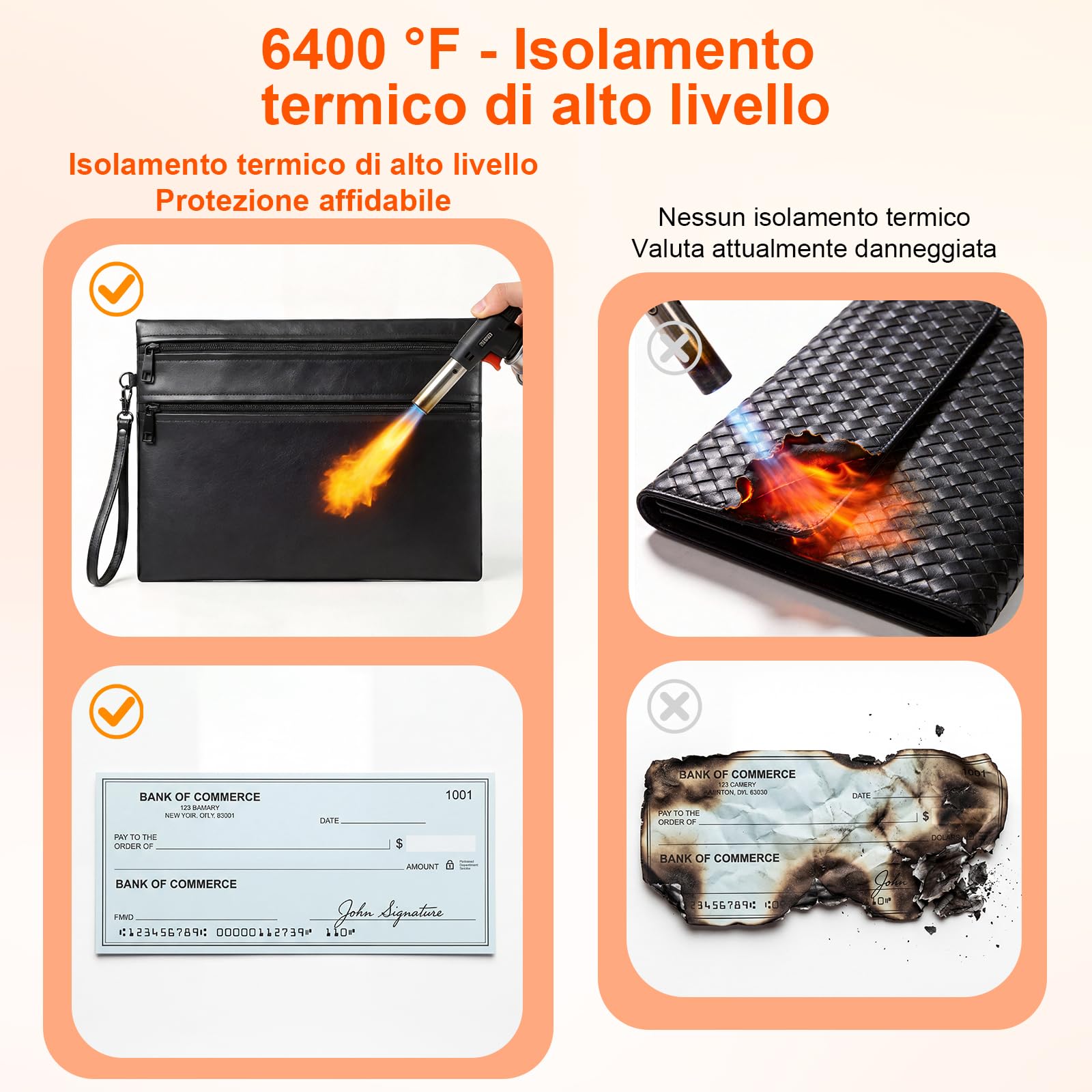 2 Piezas Bolsa Ignífuga, Bolsa Para Documentos Impermeable E Ignífuga(28x19cm,6400℉), 12 Capas Aislantes, Se Puede Utilizar Para Guardar Dinero En Efectivo, Pasaportes Y Objetos De Valor