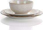 Elama Embossed Scalloped Stoneware Dinnerware Dish Set, 16 Piece, Ivory