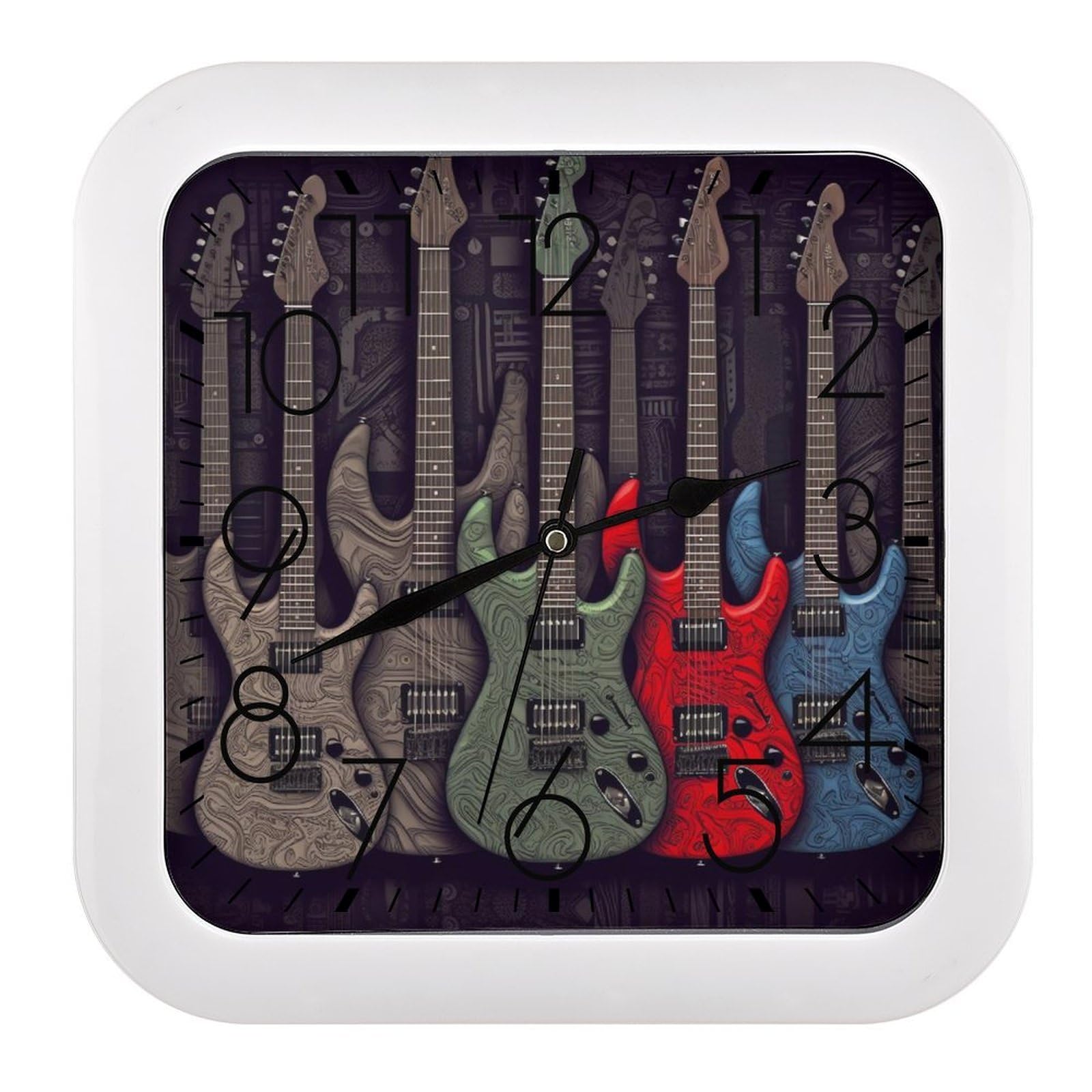 NTVOWPZO 10 Inch Wall Clock Guitar Pattern Battery Operated Wall Clocks Silent Non-Ticking Square Wall Clock for Living Room Kitchen Home Office Wall Decorative Clocks