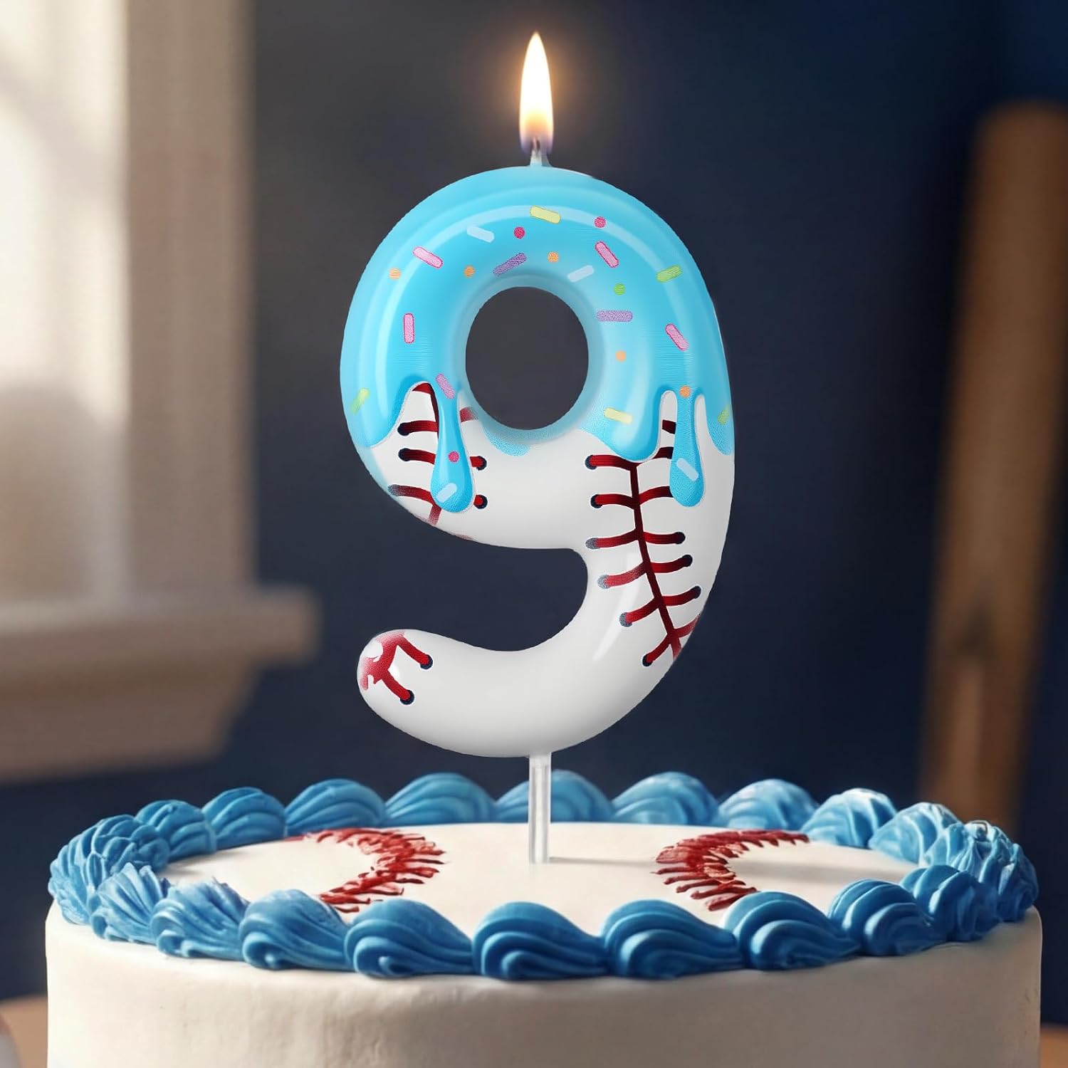 Conelist Ice Cream Drip Baseball Birthday Candle Number 9 Cake Topper