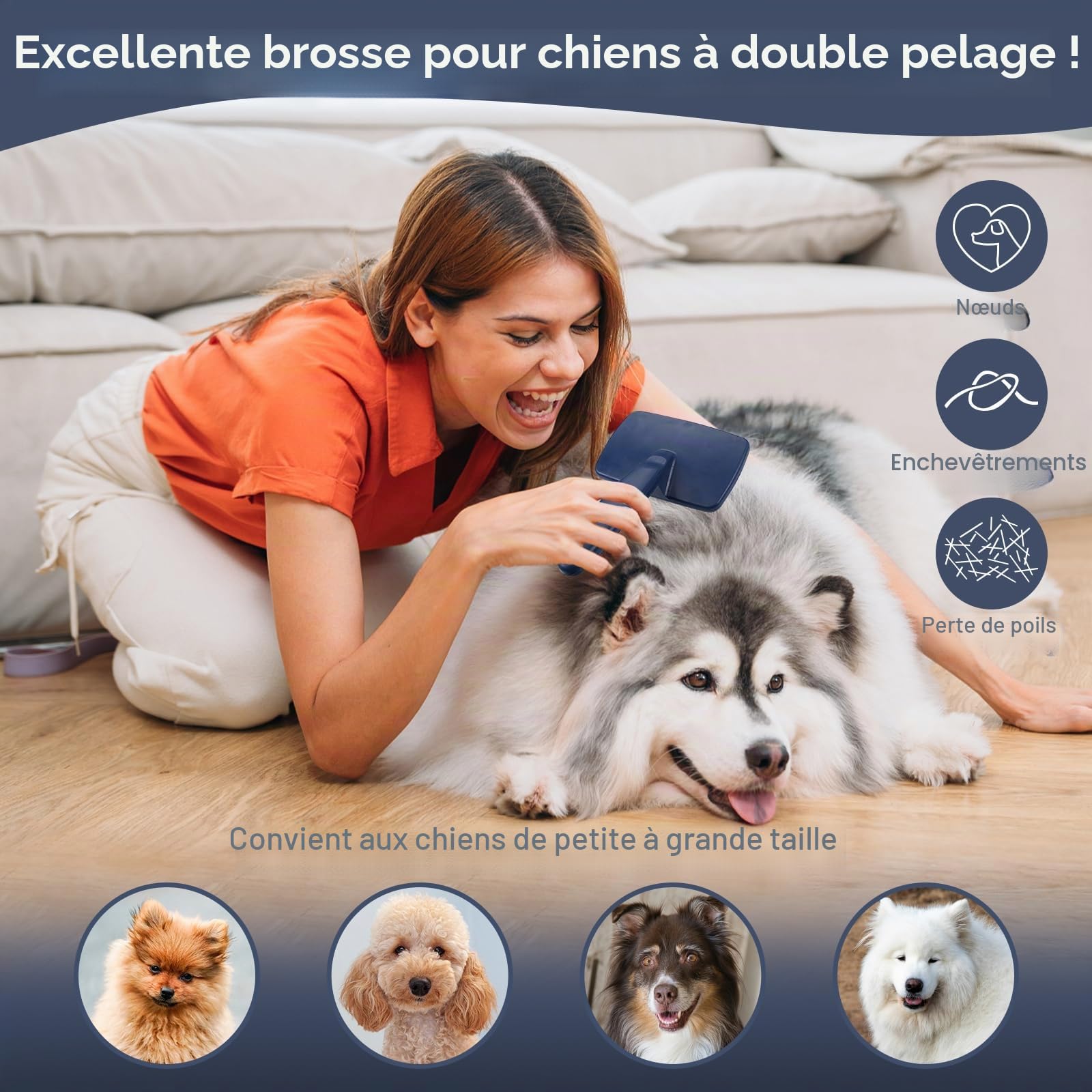 Brosse incurvée extra longue pour chien Golden Doodle, Caniche, Labradoodle – Masse la peau de l’animal, rend les poils doux et brillants, élimine les poils morts et les nœuds efficacement