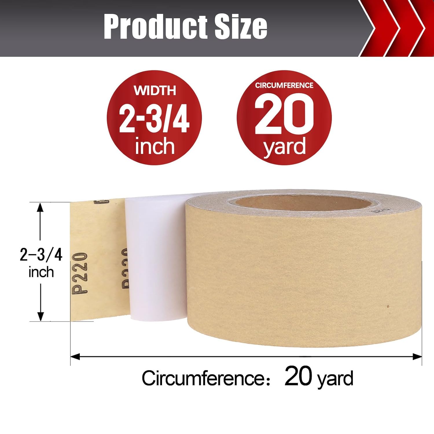 220 Grit PSA Longboard Sandpaper, 20-Yard Long Continuous Roll 2-3/4" Wide Self-Adhesive Sanding Paper for Auto Body Woodworking Metalworking - Image 2