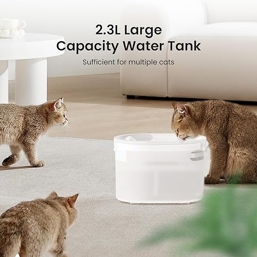 Miniatura 7 de Fuente de agua para gatos con capacidad de 77.8 onzas2.3 L para beber, inalámbrica, silenciosa, múltiples mascotas