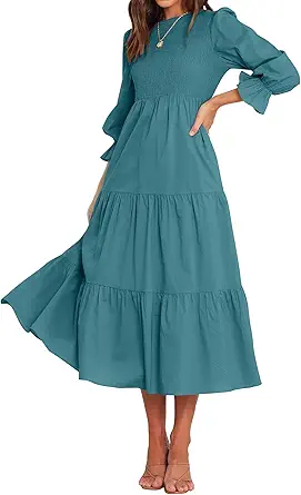 BTFBM Women Casual Long Sleeve Crew Neck Fall Dress Bohemian Relaxed Fit Floral Flowy Maxi Dresses Tiered Cocktail Dress
