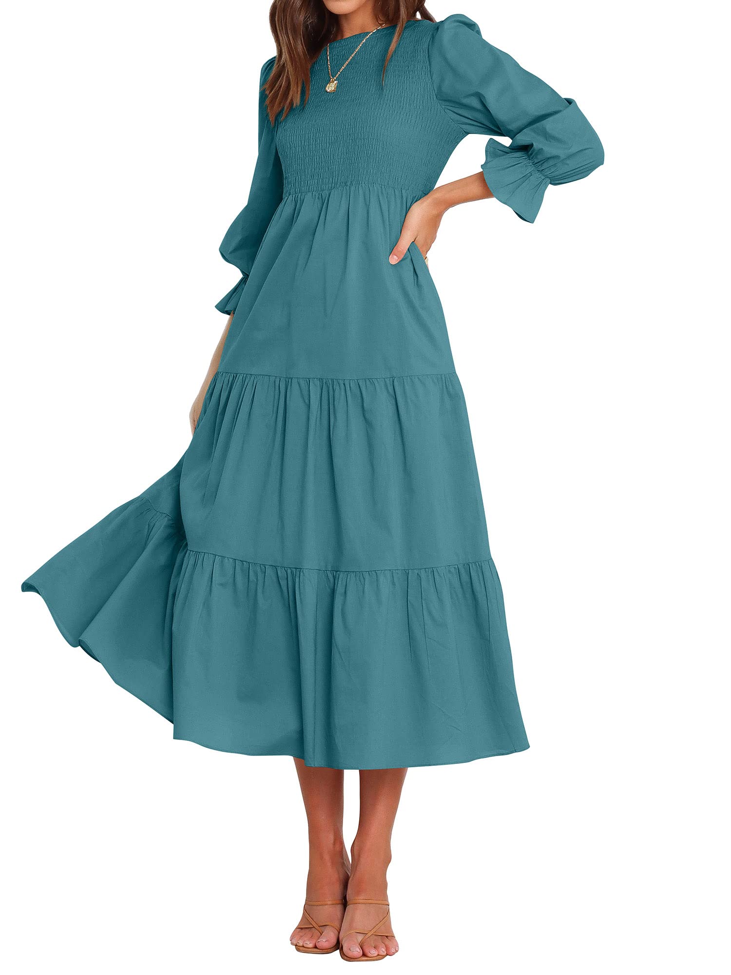 BTFBM Women Casual Long Sleeve Crew Neck Fall Dress Bohemian Relaxed Fit Floral Flowy Maxi Dresses Tiered Cocktail Dress