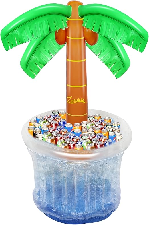 Zcaukya Inflatable Palm Tree Cooler, 60" Blow Up Palm Tree Cooler for Tropical Party Decorations, Hawaiian Party Supplies Pool Decorations
