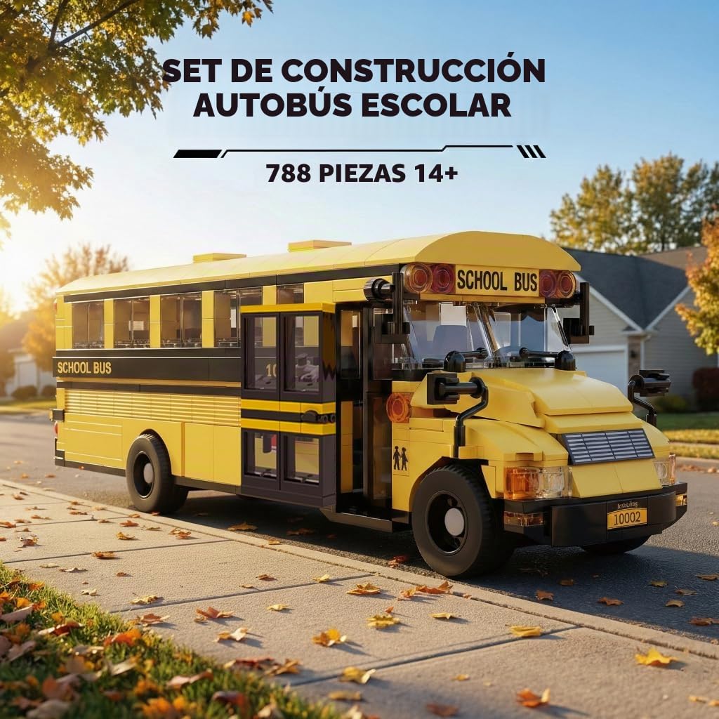 Set de Bloques Autobús Escolar, Modelo Educativo Stem, Compatible con Lego, Autobús Escolar Amarillo, Regalo para Adultos y Adolescentes 14+, 788 Piezas