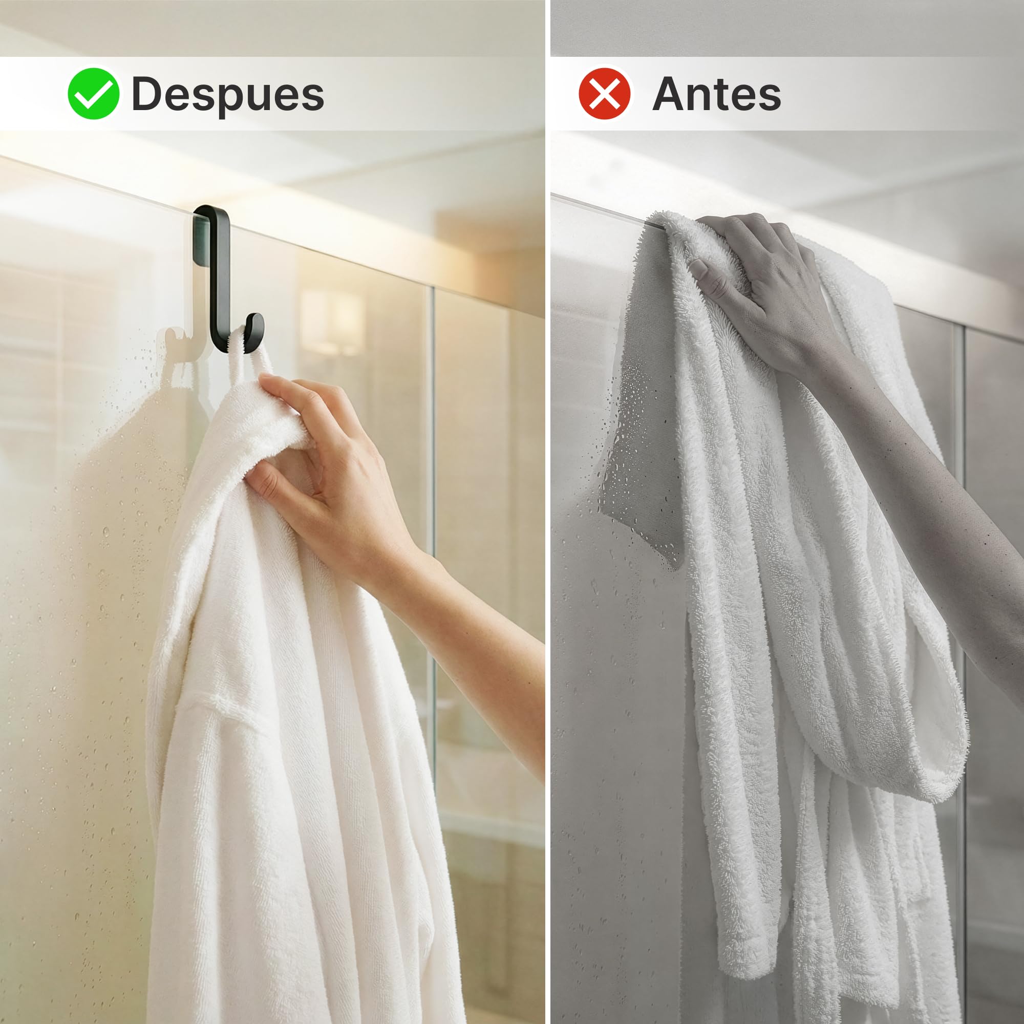 Minismus Ganchos Mampara Ducha, Ganchos de Silicona para Toallas y Albornoces para Mampara de Ducha de Cristal sin Marco, Colgador Toalla Baño Pack de 2