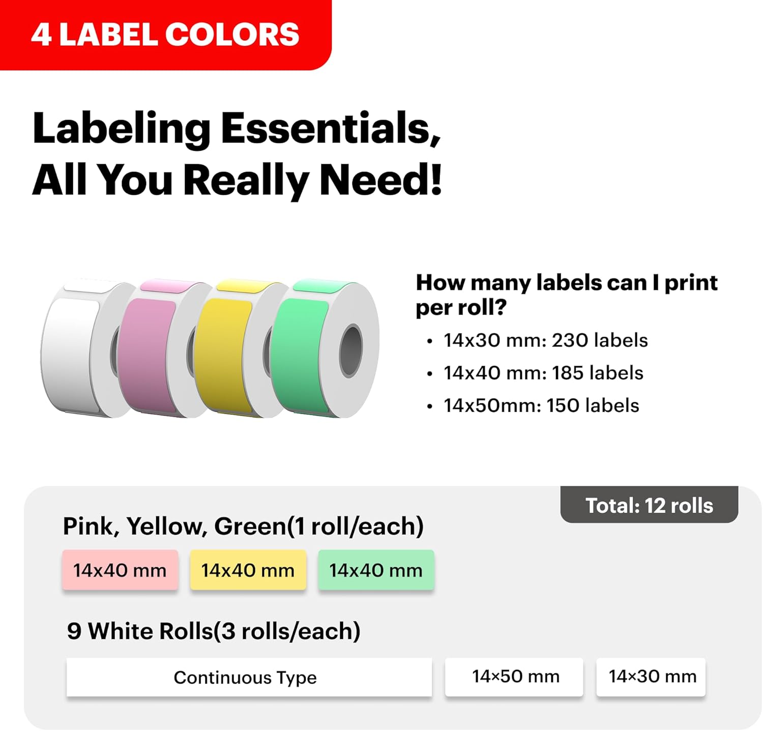 KODAK Label Maker Machine + 12-Pack Refills Bundle, Safe Blade Label Printer for Office, School & Home Organization, White