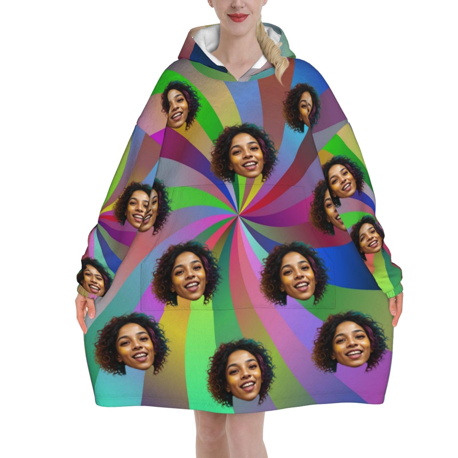 ＨＡＯＡＮＧＺＨＥ Custom Blanket Hoodie with Pocket, Custom Wearable Blanket Hoodie, for Women and Teenagers - Cosy Flannel Poncho Sherpa Hood, Customised Your Own Photo Text Face