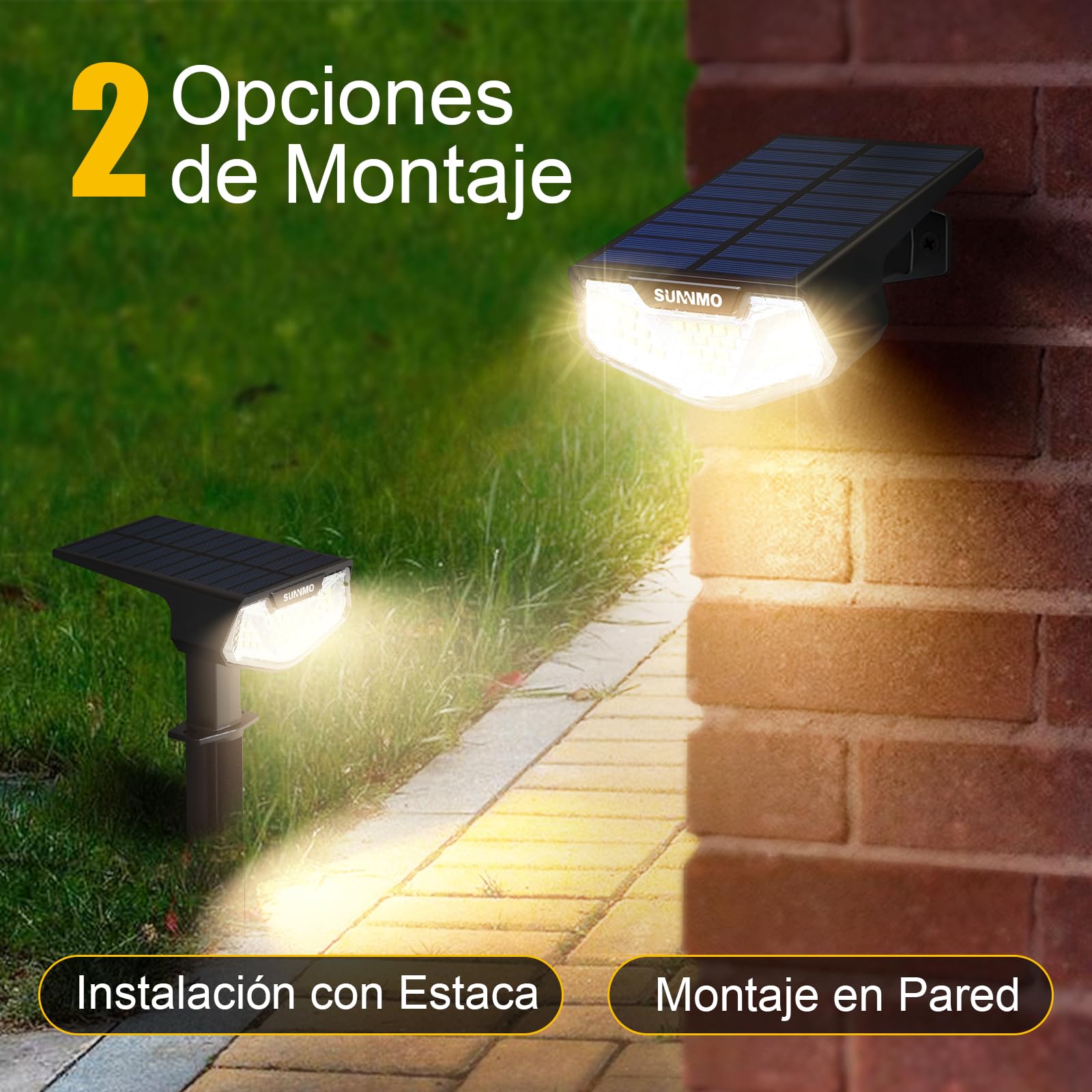 Luces Solares LED Exterior Jardin, 4 Piezas Focos LED Exterior Solares Jardin Potentes 32LED 3 Modos de Luz, Impermeable IP65 Lamparas Solares Lampara Foco Luz Solar Exterior Jardin Luz Cálida