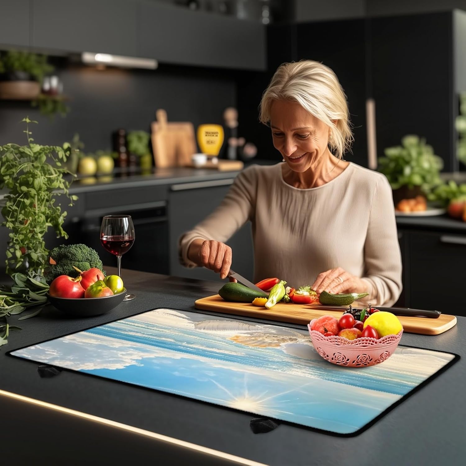 Ocean Beach Stove Top Protector for Electric Stove,Flat Top Oven Cover Mat,Glass Cooktop Covers,Silicone Stove Covers Foldable Stove Cover Waterproof Countertop Protector(29.18"x20.96")