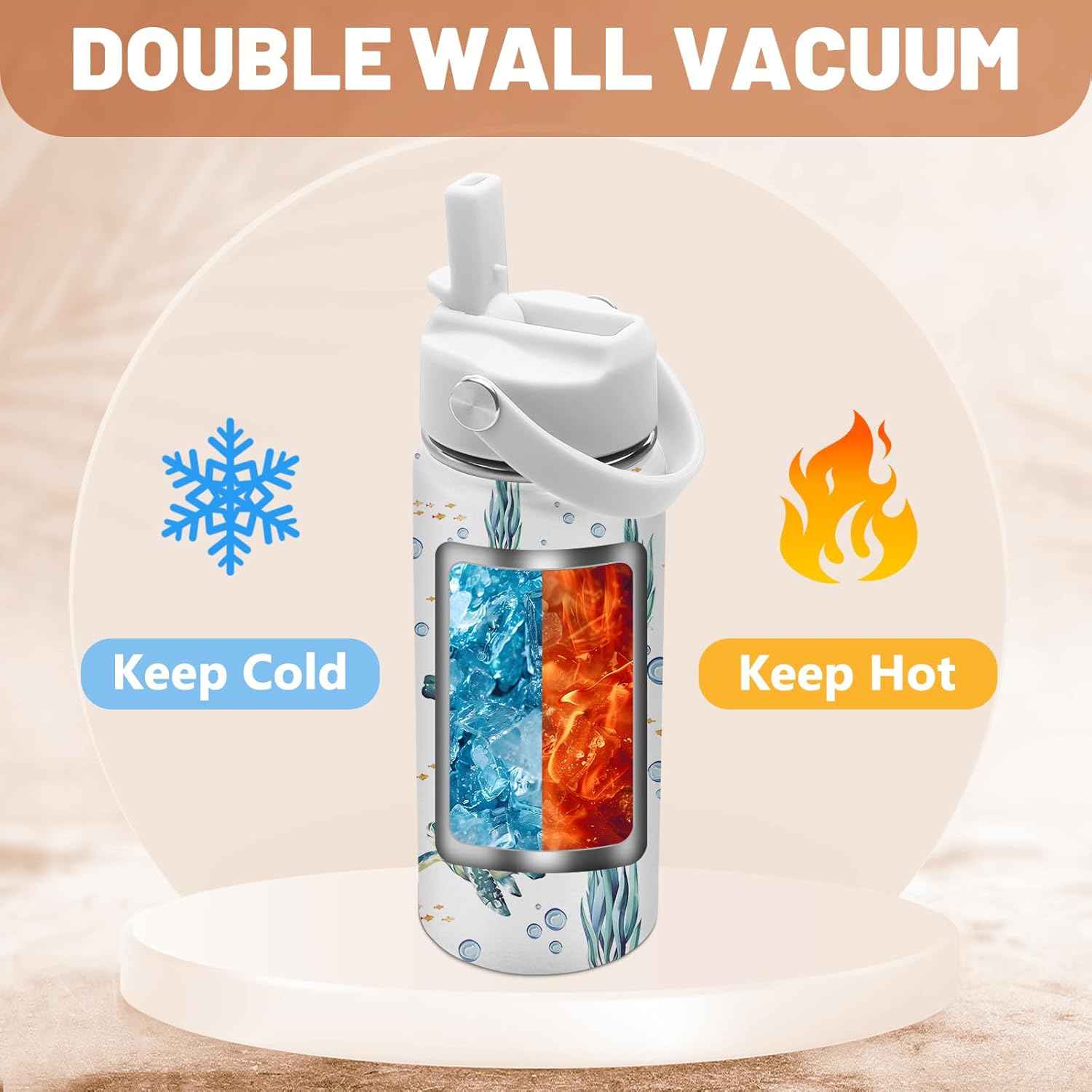 Turtle Gifts for Turtle Lovers, 16 oz Water Bottle with Straw Lid, Stainless Steel Insulated Sea Turtles Tumbler, Ocean Turtles Water Bottle for Turtle Lovers (1pcs) - Image 4