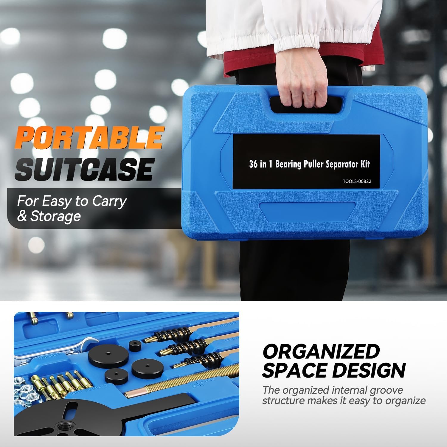 Auto Dynasty 36 in1 Bearing Puller Set, Heavy Duty Bearing Splitter Tool Kit with Jaws & Portable Storage Case, Universal Wheel Hub Axle Remover Tool for Motorcycle Bicycle Automotive