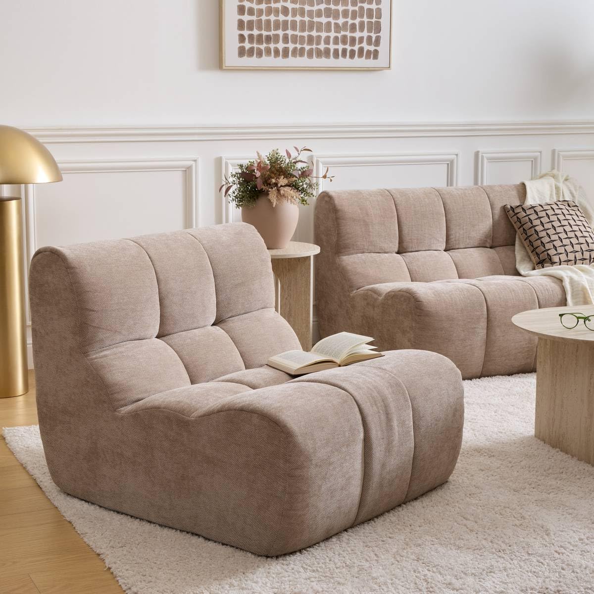 Atmosphera - Fauteuil miroa 92x82x68 cm en Tissu Beige