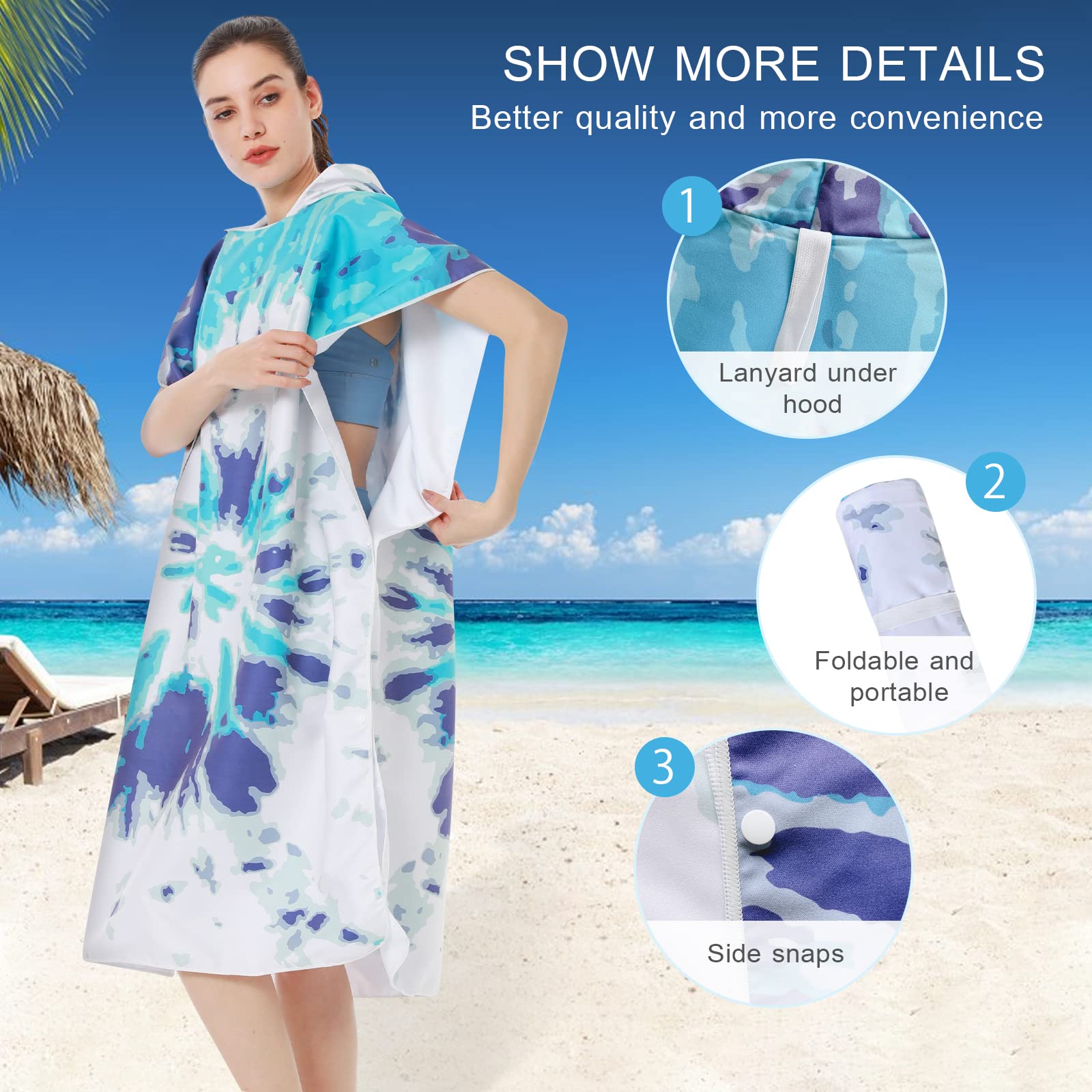 LumiSyne Changement Peignoir De Bain à Capuche Homme Femme Surdimensionnées Surf Poncho Microfibre Serviette Séchage Rapide Peignoir De Piscine Serviette De Sport Compacte Natation Surf Plage Plongée