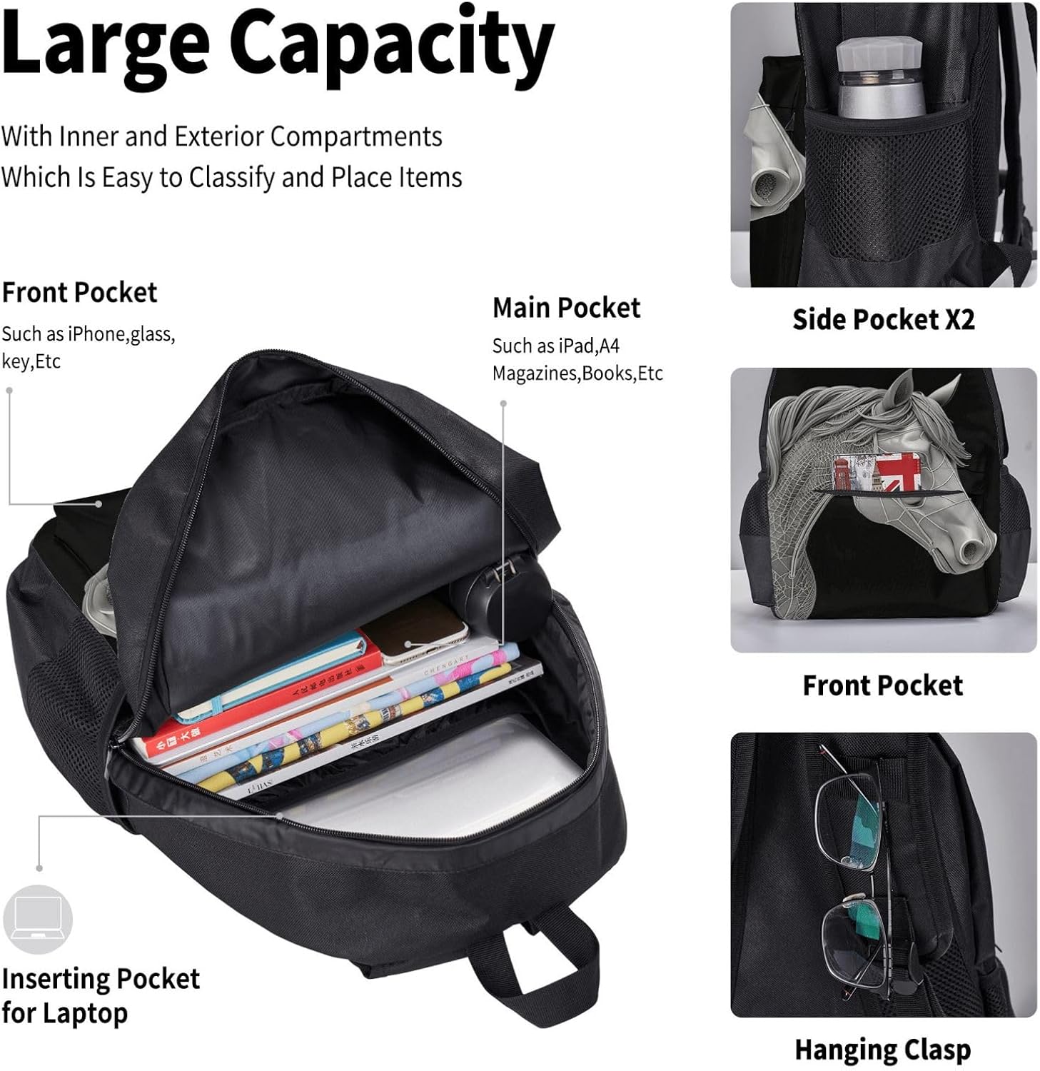 3 in1 Travel Laptop Backpack with Lunch Bag and Pencil Case Casual Daypack image 5