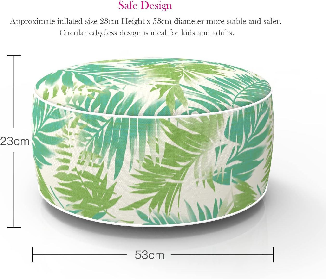 Fabritones Outdoor Inflatable Ottomans with Insert Round 21x9 Inch Green Leaf Pattern Patio Foot Stools and Ottomans Portable Footrest