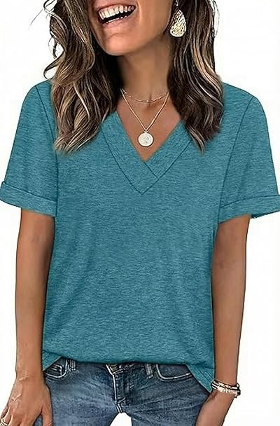 Naivikid Women's Short Sleeve Shirts Loose Fit Casual Summer Tops V Neck Shirts Trendy Clothing Fashion 2026