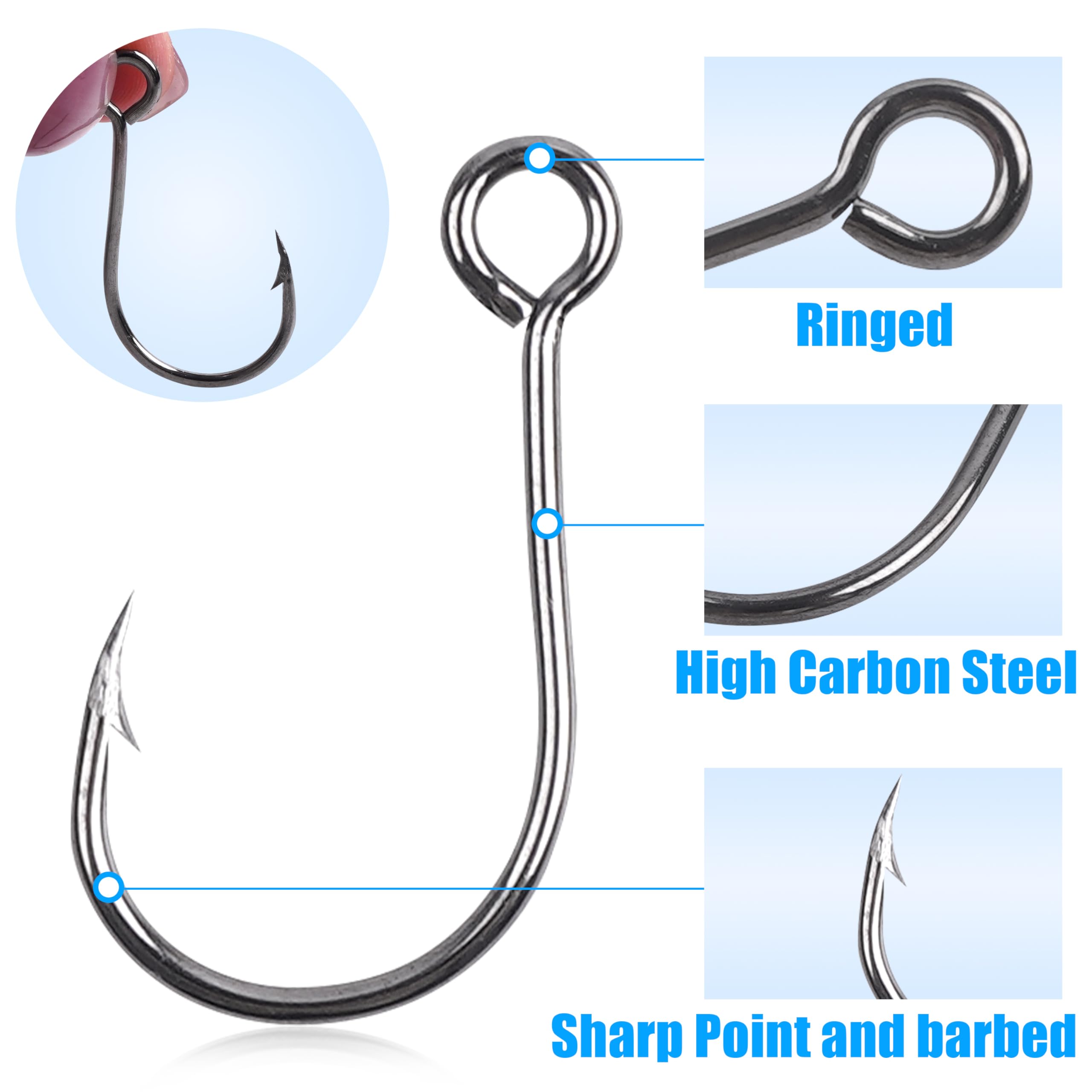 FishTrip In-Line Circle Fishing Hooks - High Carbon Steel Saltwater/Freshwater Hooks, Multiple Sizes