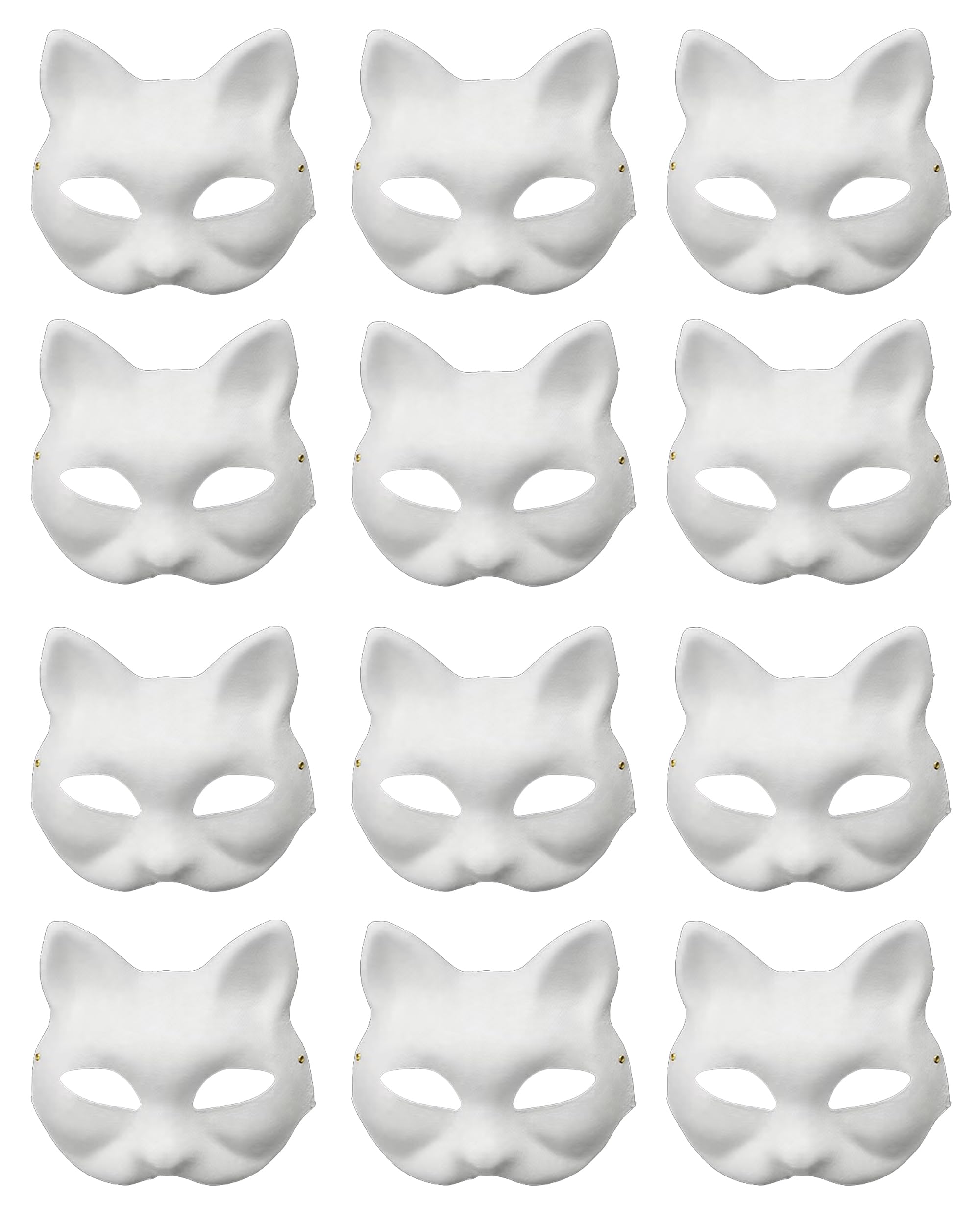 HeHeGe 12 PCS DIY Paintable Blank Cat & Fox Half Face Masks, Hand-painted Masks for Masquerade, Carnival, Cosplay & Halloween