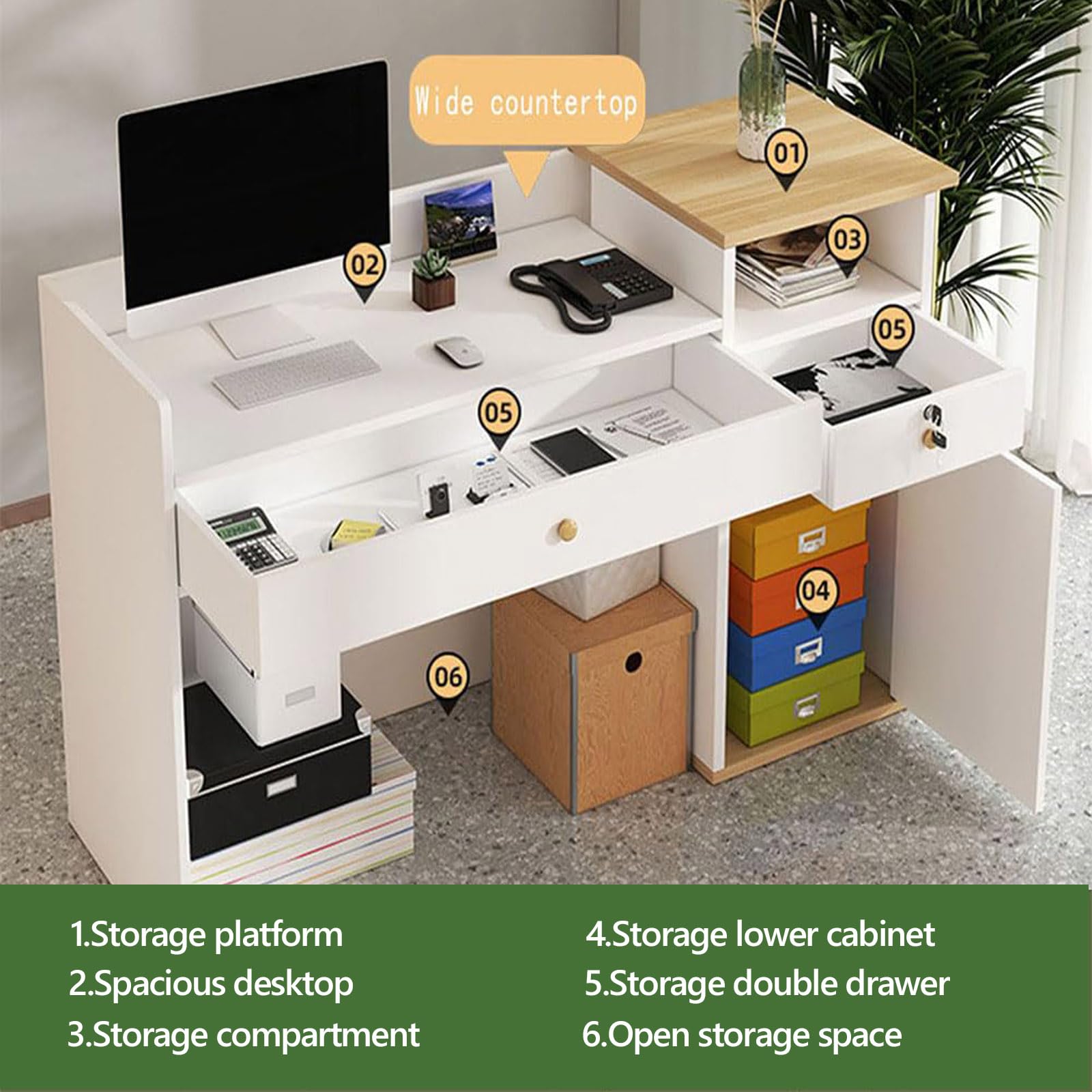 Empfangstresen für Büros Multifunktionaler,Rezeption Büromöbel,mit Schubladen und Großzügigem Stauraum,für Convenience-Stores,Firmenhallen Hotelrezeptionen(Size:140cm,Color:a)