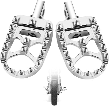 Motorcycle CNC Wide Foot Pegs 360 Rotating MX Fat Footpegs Pedals Rests Chopper Bobber Style Compatible with Harley Dyna Sportster Fatboy Iron 883 Silver