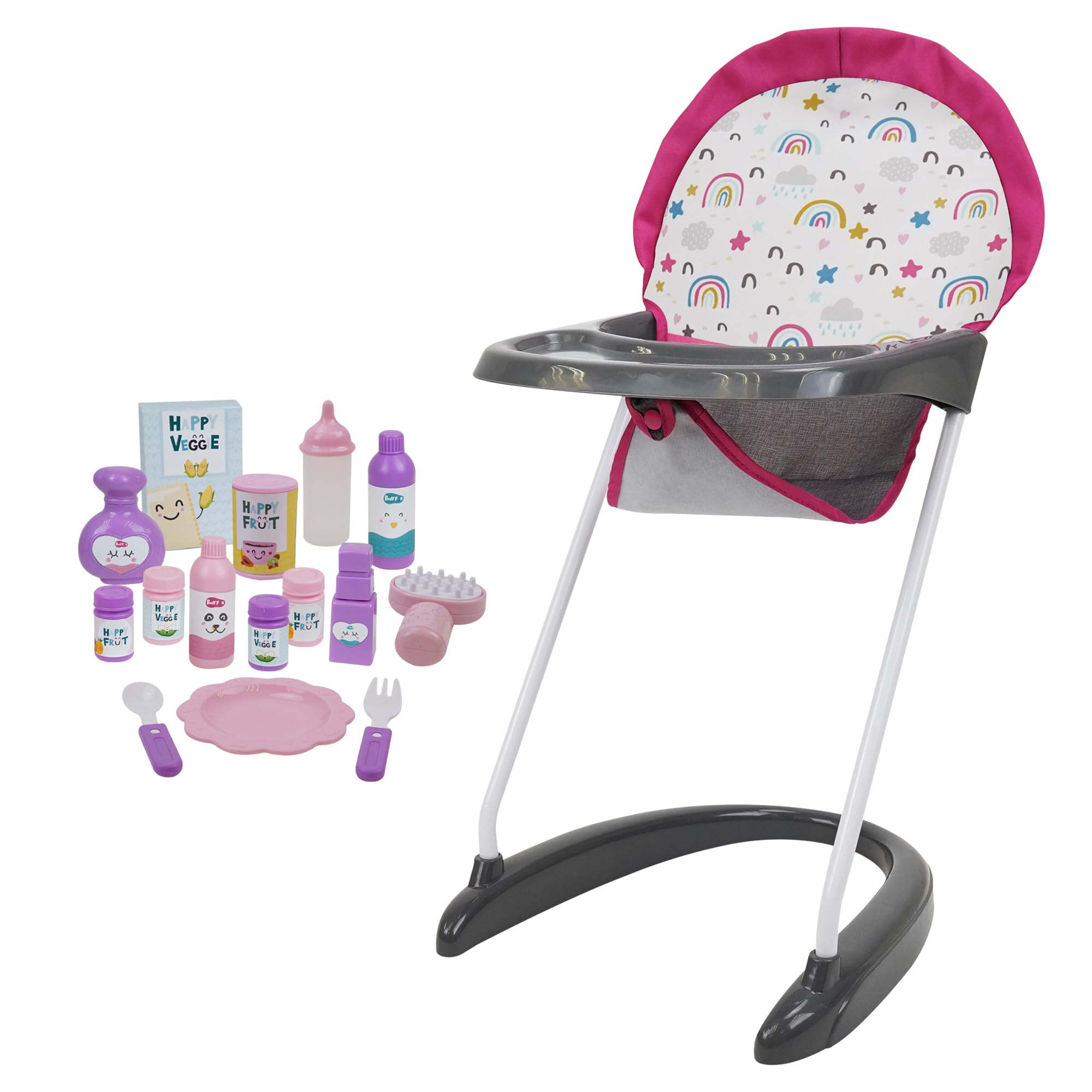 509 Crew 21 Piece Doll Stroll n Play & Care Combo Set, Doll Stroller, Doll Playard, Doll High Chair Set, Carry Cot, Diaper Bag, Feeding and Grooming Accessories, Ages 3+