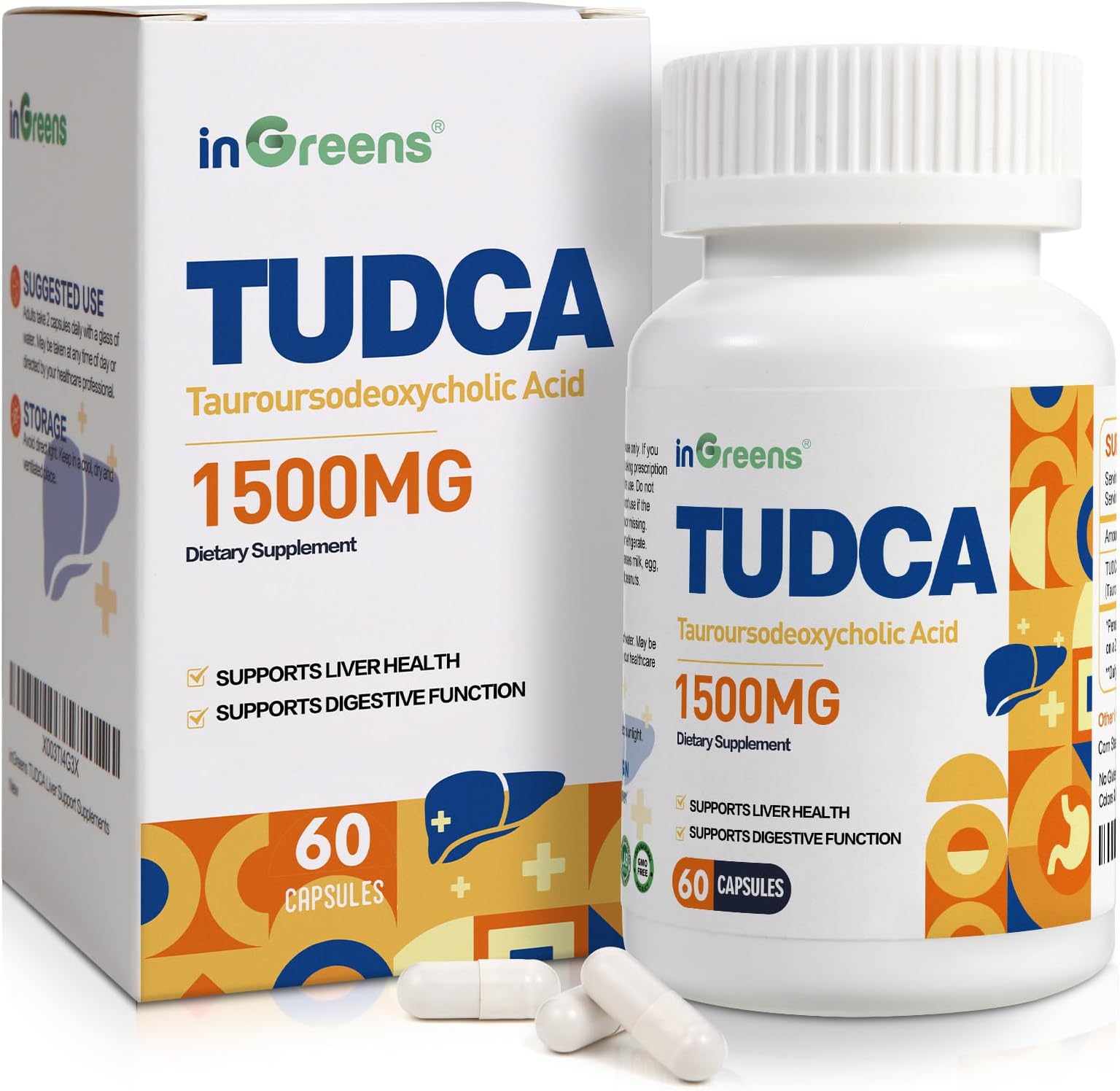 inGreens TUDCA Bile Salts 1500mg (Tauroursodeoxycholic Acid), High-Purity Bile Salts Formula for Liver & Digestive Support, Non-GMO, 60 Capsules, Easy to Swallow, Made in USA