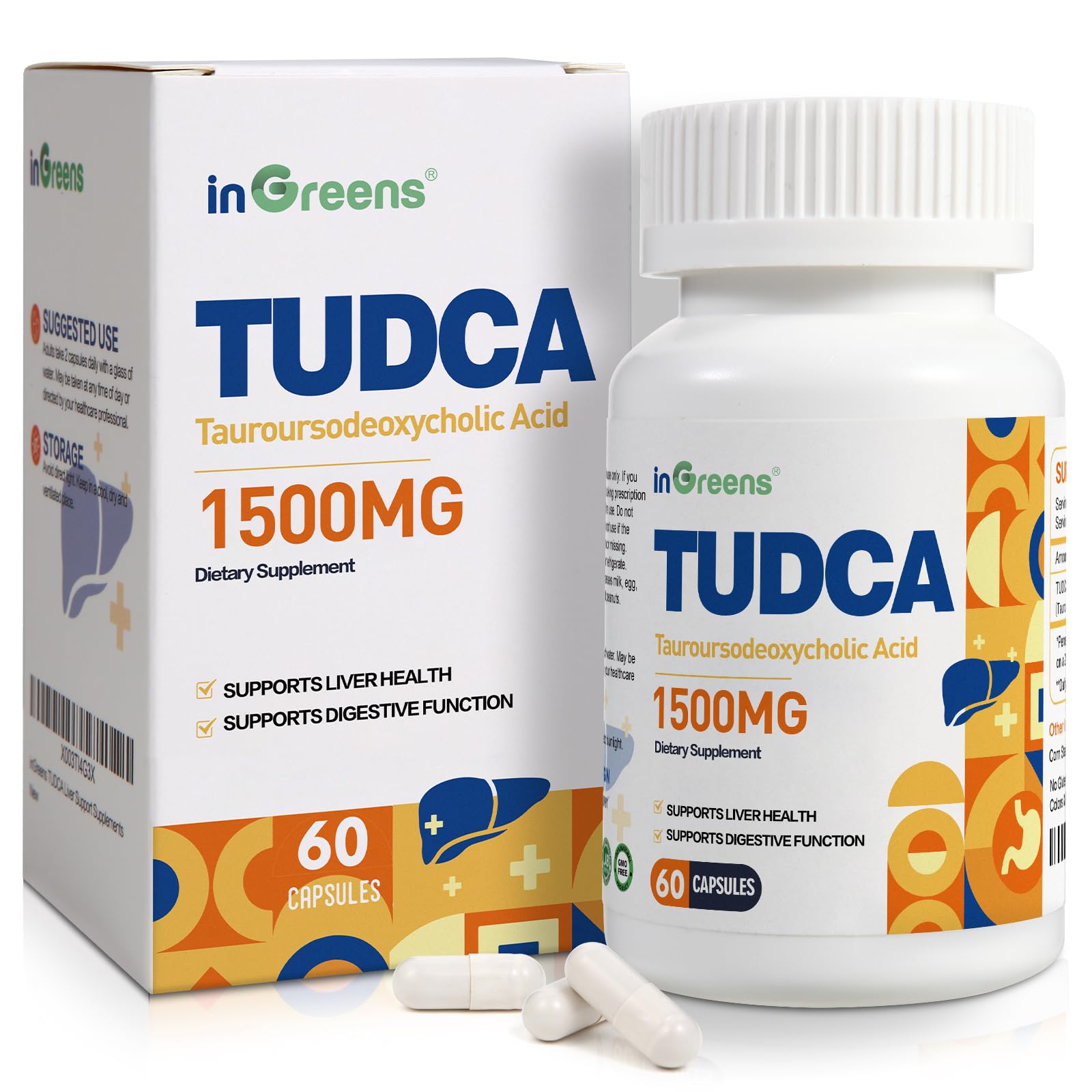 TUDCA Bile Salts 1500mg (Tauroursodeoxycholic Acid), High-Purity Bile Salts Formula for Liver & Digestive Support, Non-GMO, 60 Capsules, Easy to Swallow, Made in USA