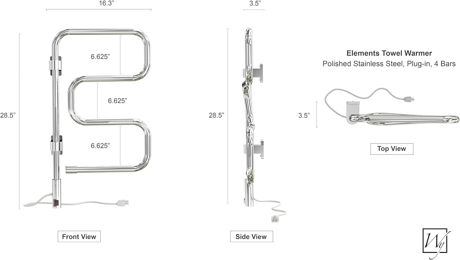 Polished Chrome Wall Mounted 4-Bar Towel Warmer