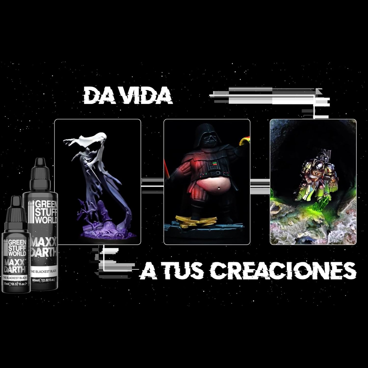 Green Stuff World Maxx Darth Black Paint 17 ml The Blackest Black Paint 98.9% Light Absorption Rate, 11947